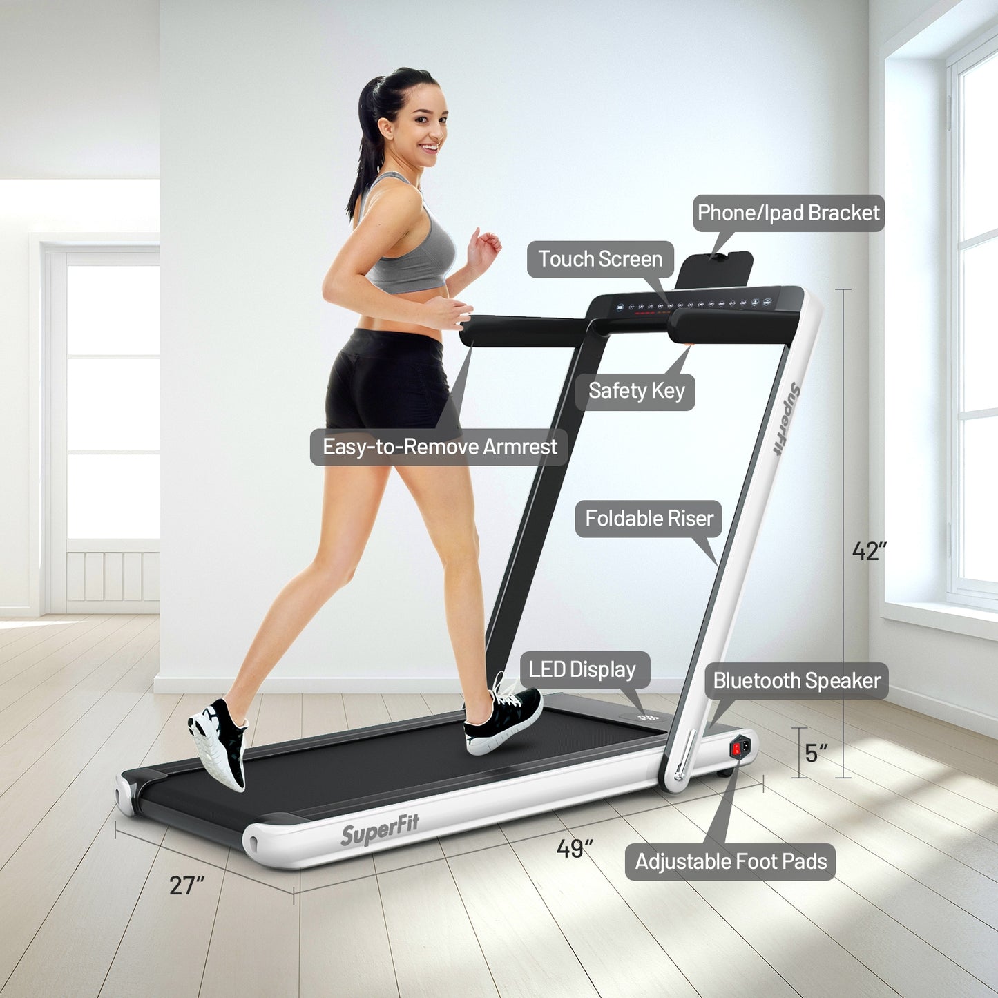 2-in-1 Folding Treadmill with Dual Display and Remote Control