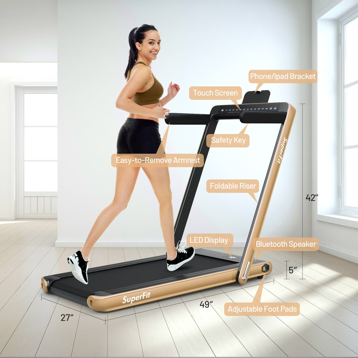 2-in-1 Folding Treadmill with Dual Display and Remote Control