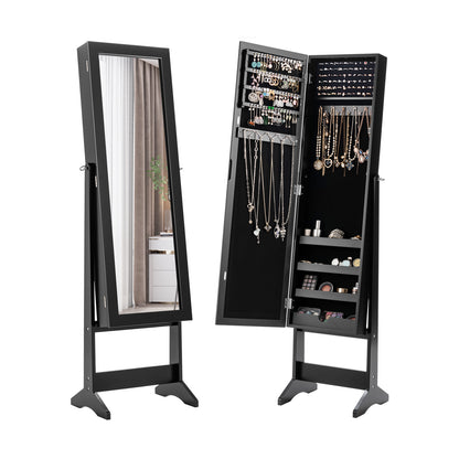 Standing Jewelry Cabinet with Mirror 56" Tall Storage Armoire