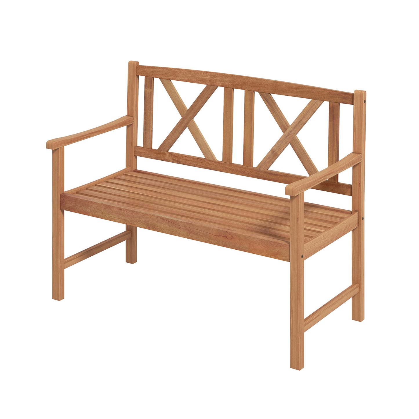 2-Person Acacia Wood Outdoor Bench with Armrests