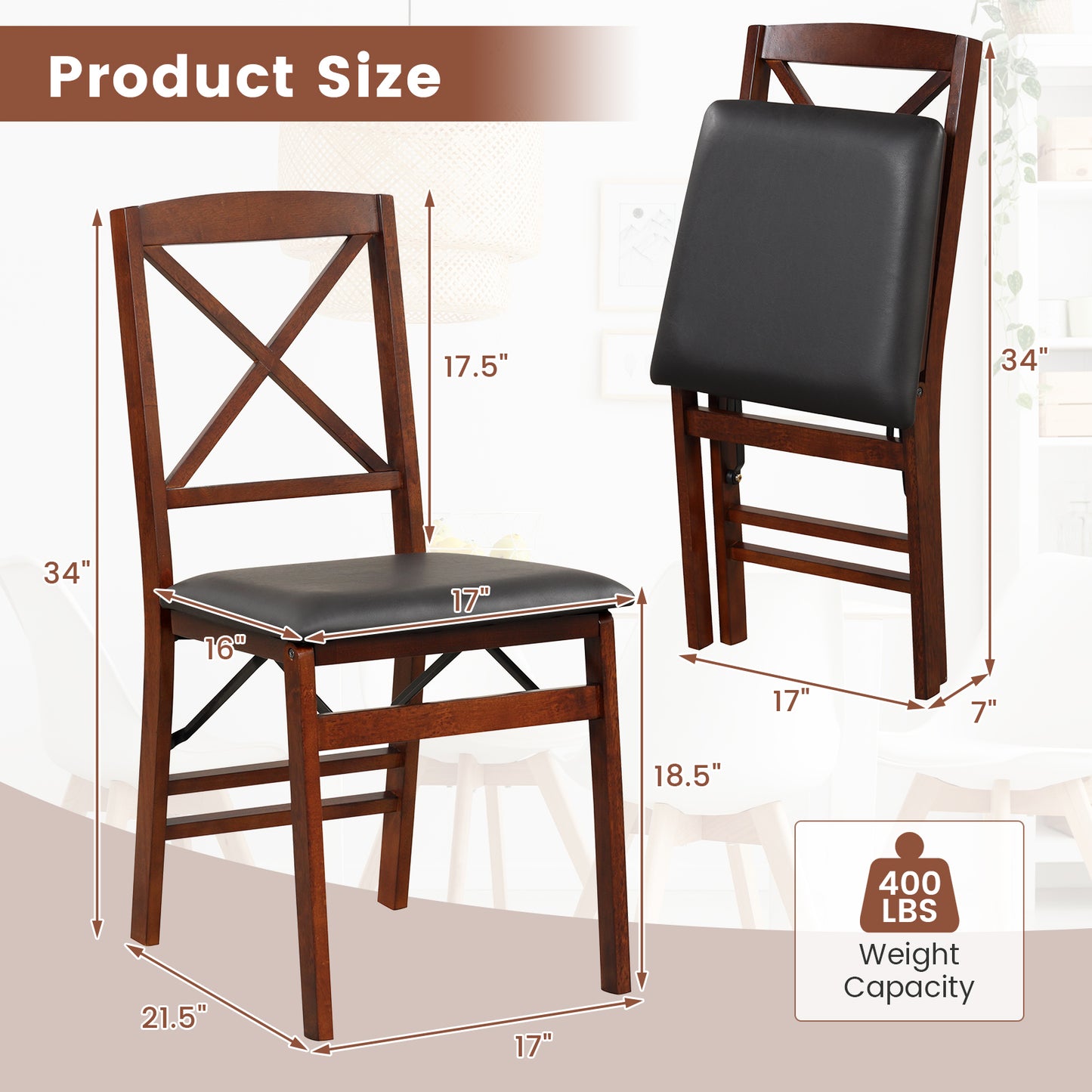 Folding Dining Chairs Set of 2 with 400 LBS Capacity