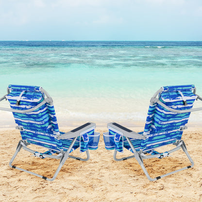 Foldable Beach Chair Set of 2 with Cup Holder & Storage