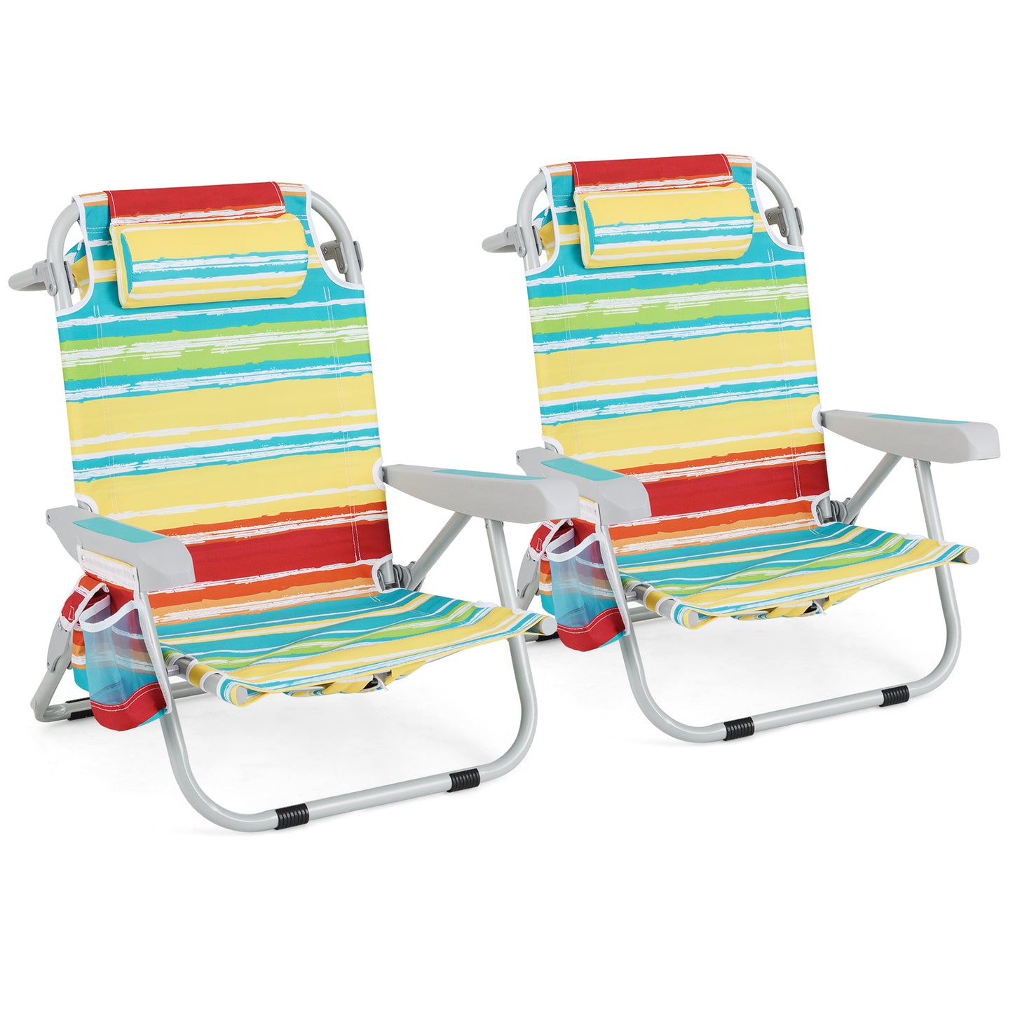 Foldable Beach Chair Set of 2 with Cup Holder & Storage