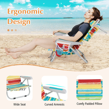 Foldable Beach Chair Set of 2 with Cup Holder & Storage