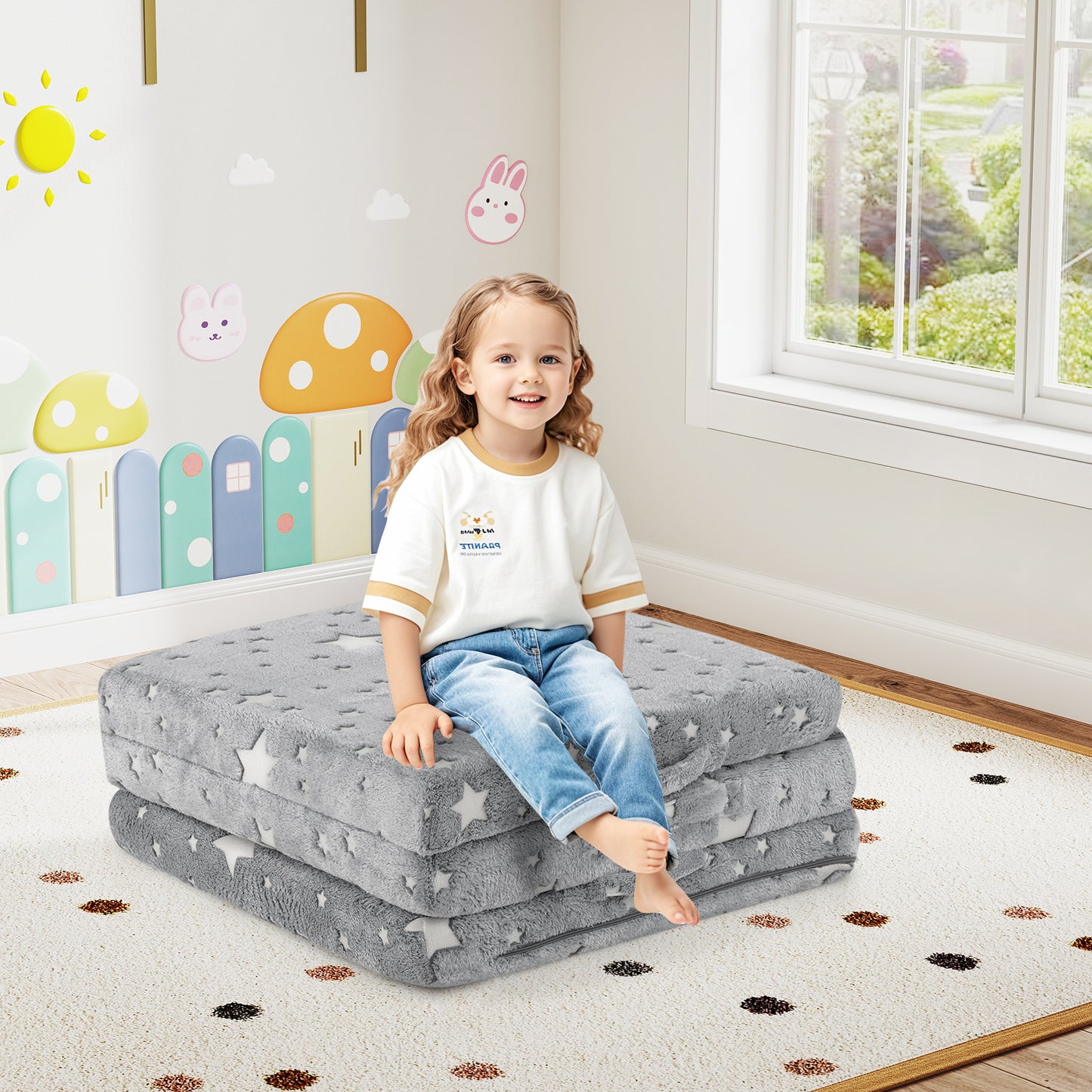 Foldable Floor Mattress for Kids with Washable Cover