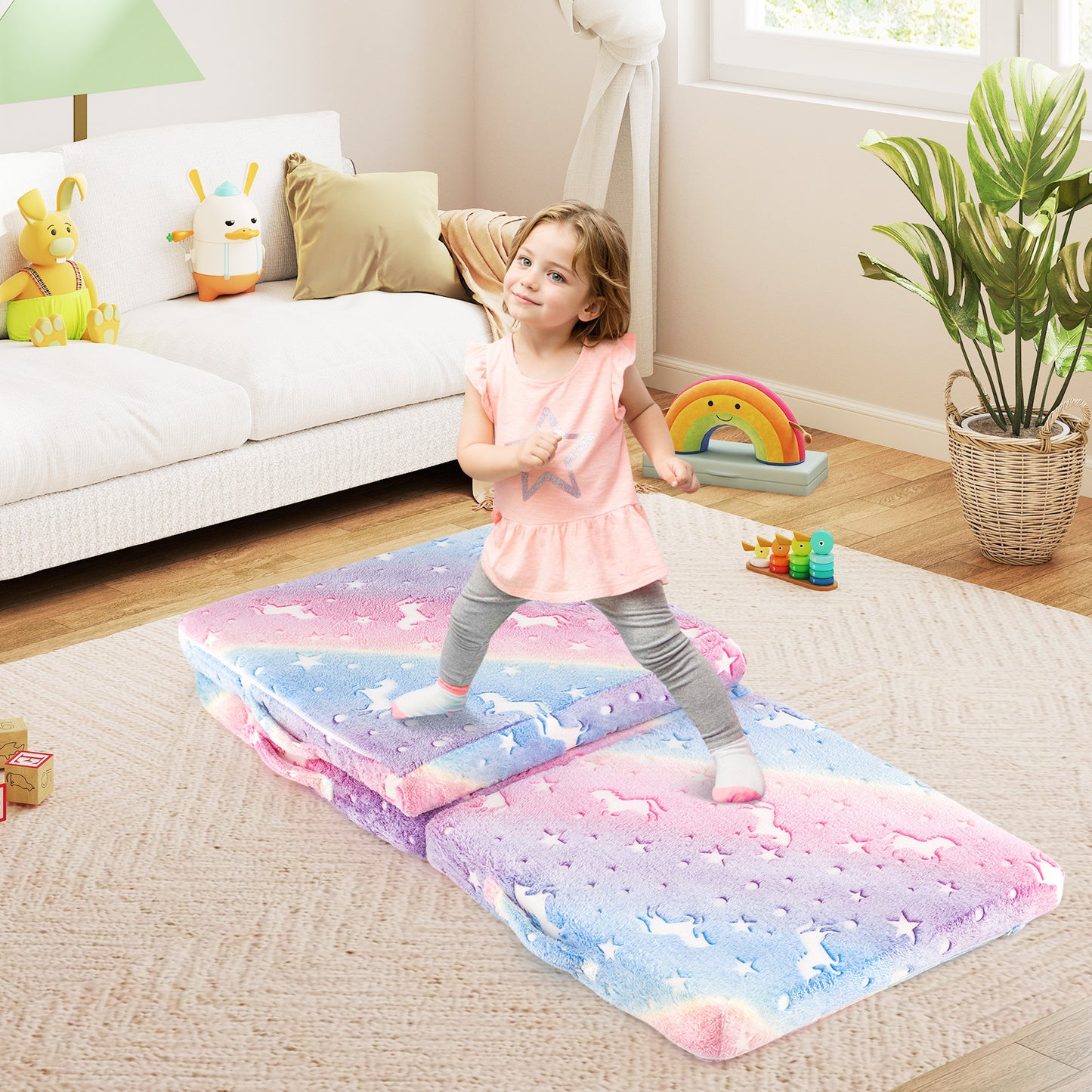 Foldable Floor Mattress for Kids with Washable Cover