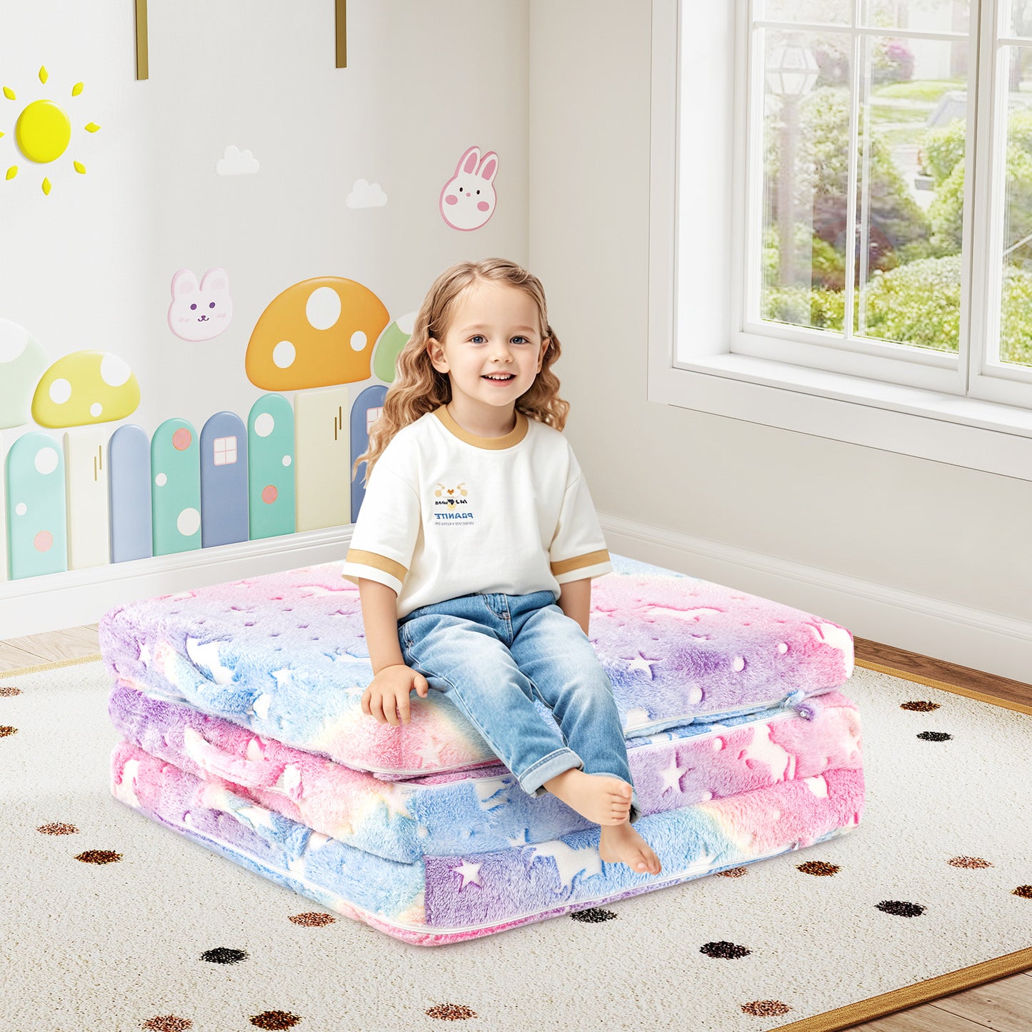 Foldable Floor Mattress for Kids with Washable Cover
