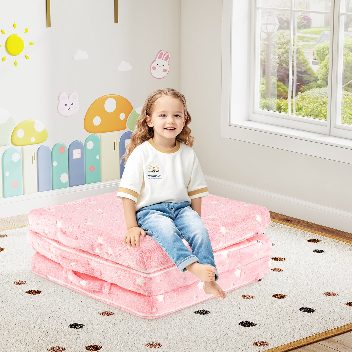 Foldable Floor Mattress for Kids with Washable Cover