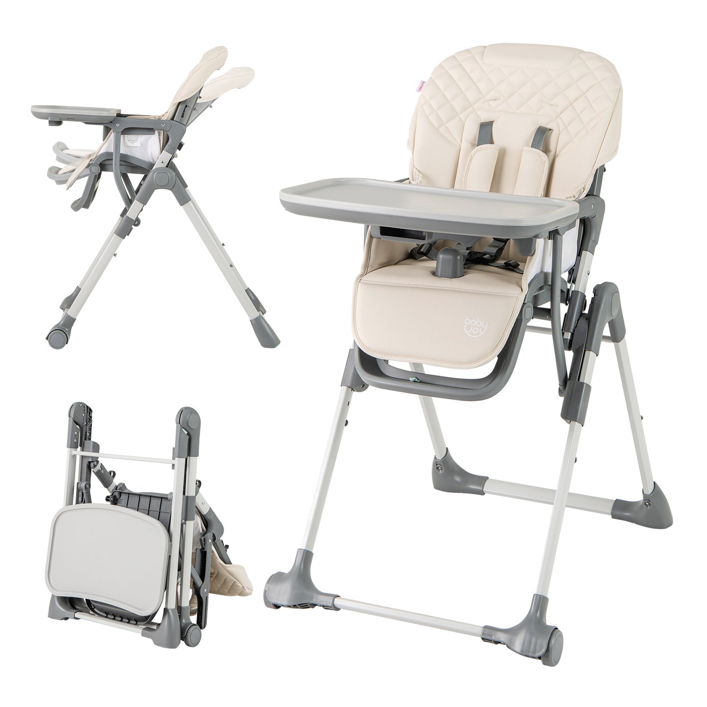 Foldable High Chair with Adjustable Height and Detachable Tray