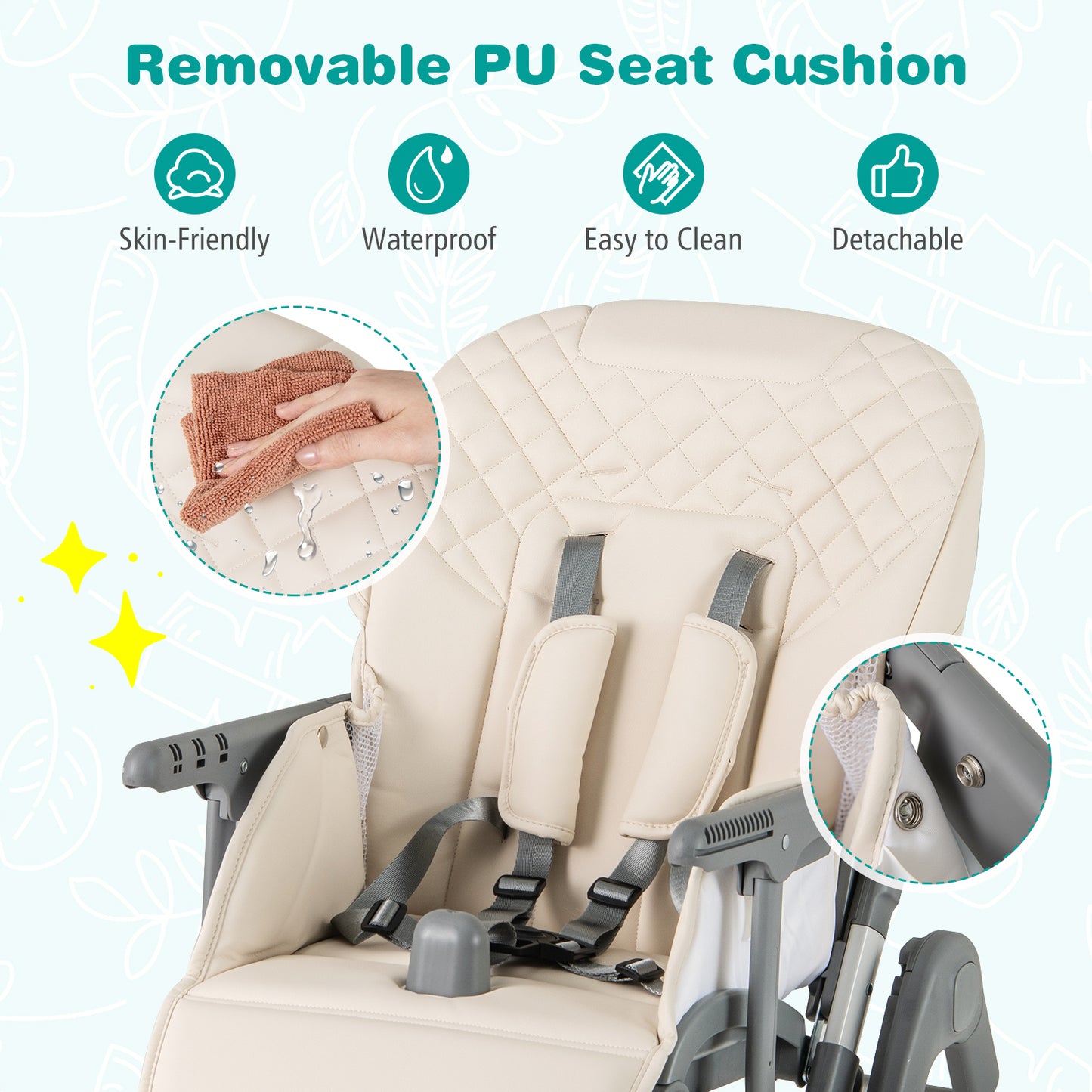 Foldable High Chair with Adjustable Height and Detachable Tray
