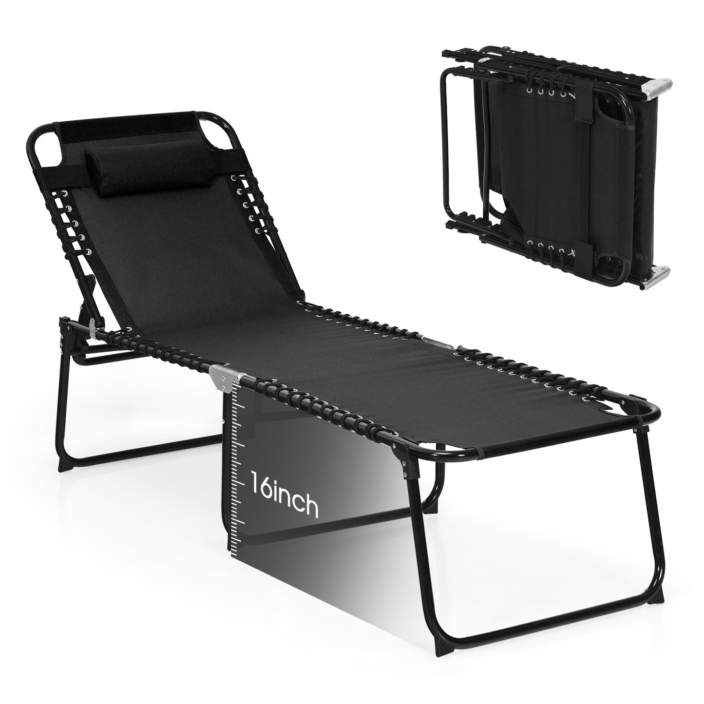 Adjustable Folding Lounge Chair with Footrest - 265 lb Capacity