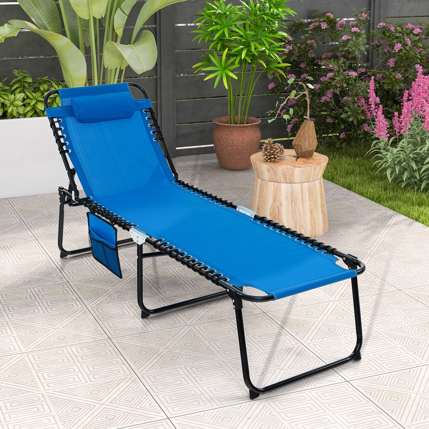 Adjustable Folding Lounge Chair with Footrest - 265 lb Capacity