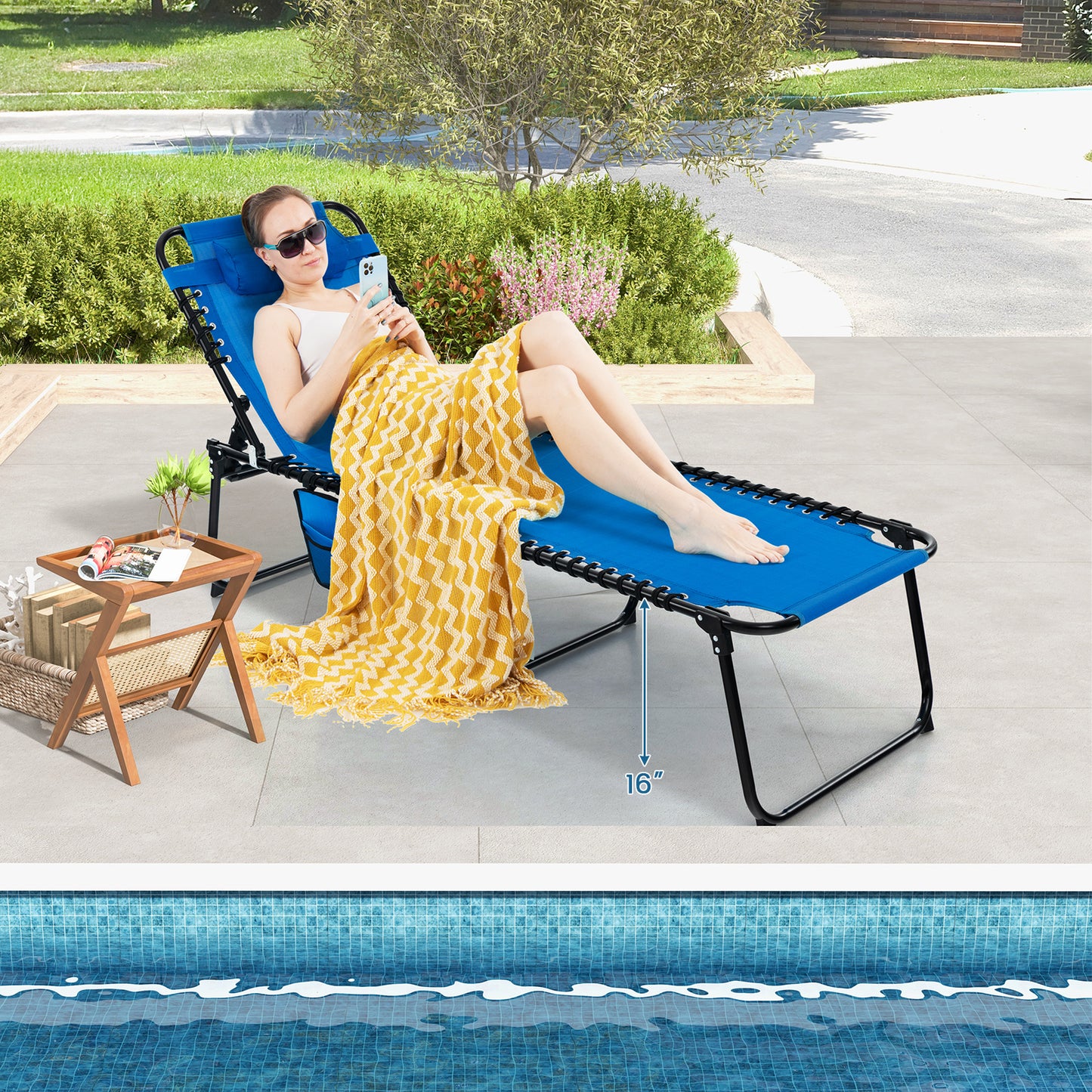 Adjustable Folding Lounge Chair with Footrest - 265 lb Capacity