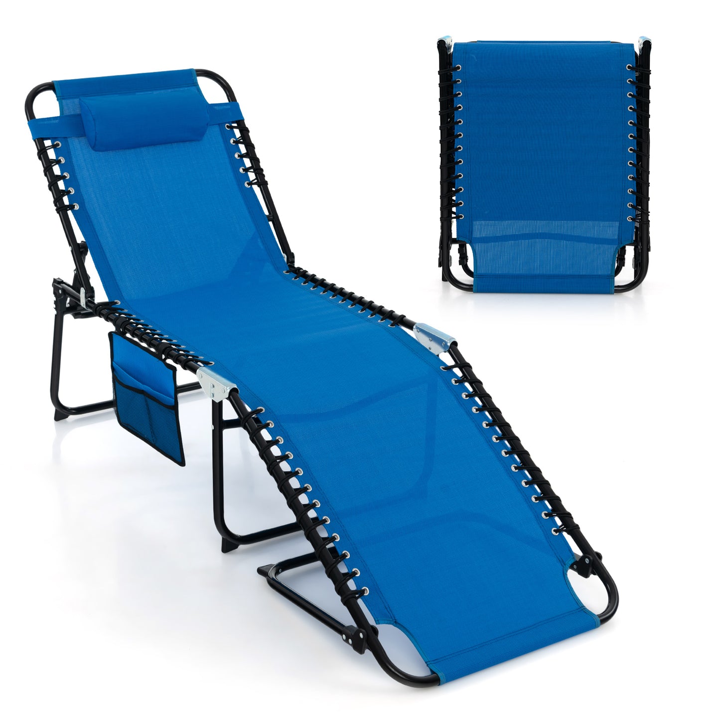 Adjustable Folding Lounge Chair with Footrest - 265 lb Capacity
