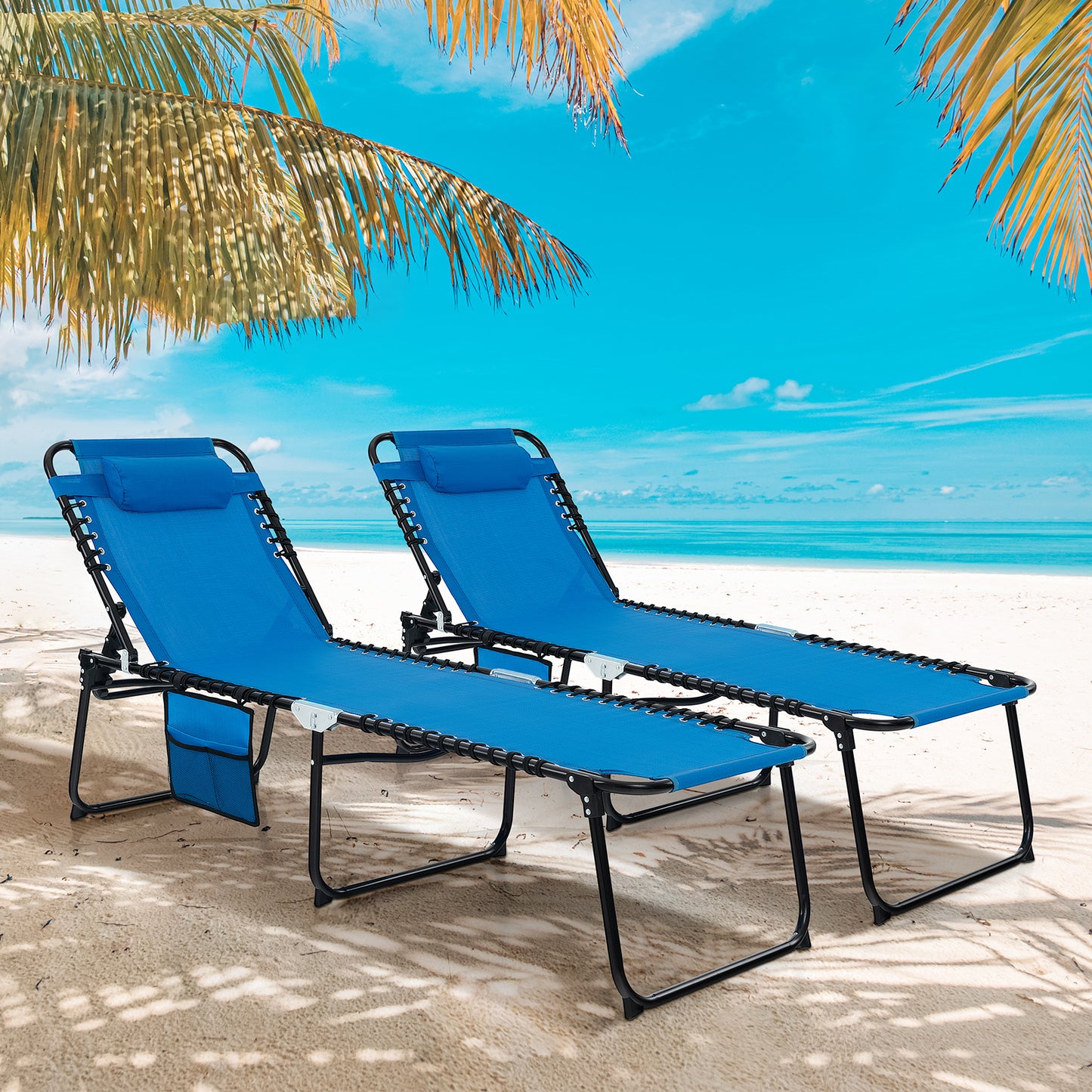 Adjustable Folding Lounge Chair with Footrest - 265 lb Capacity