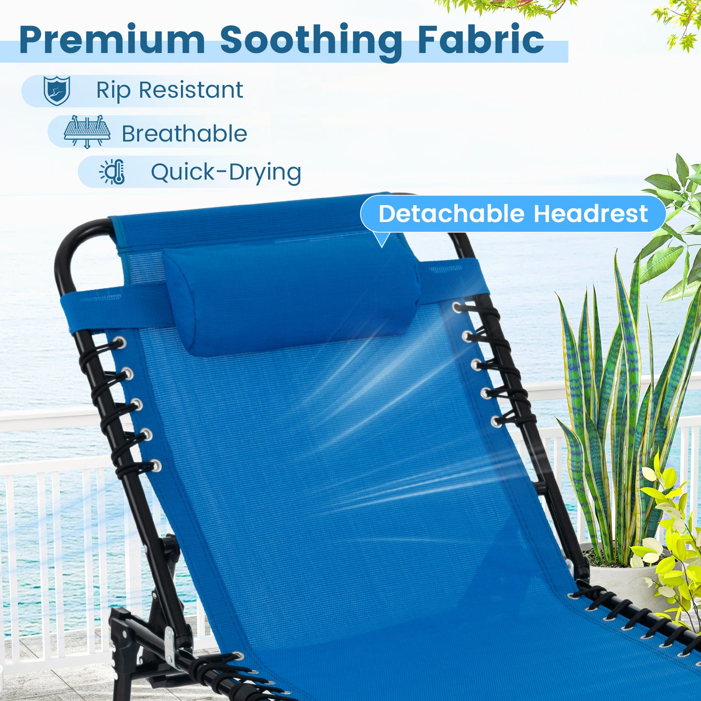 Adjustable Folding Lounge Chair with Footrest - 265 lb Capacity