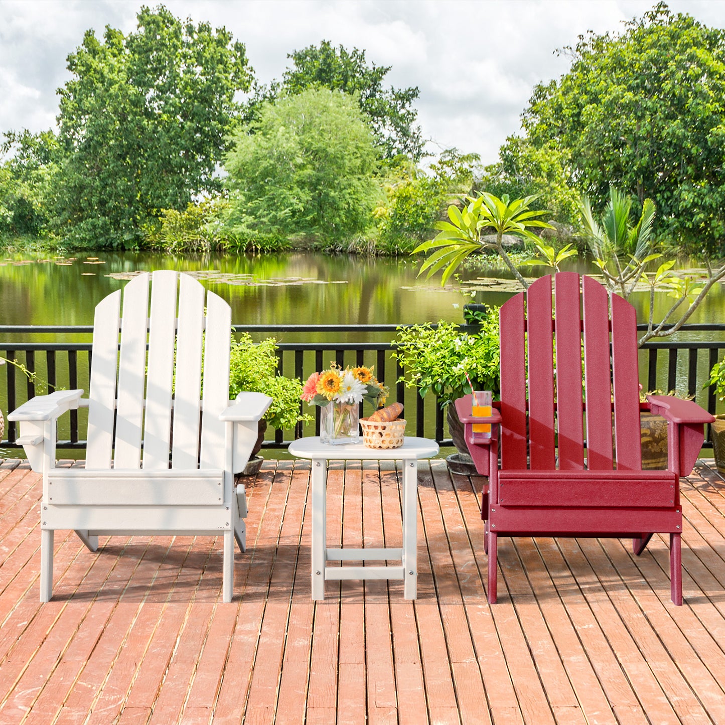 Foldable Adirondack Chair with Cup Holder - Weather Resistant