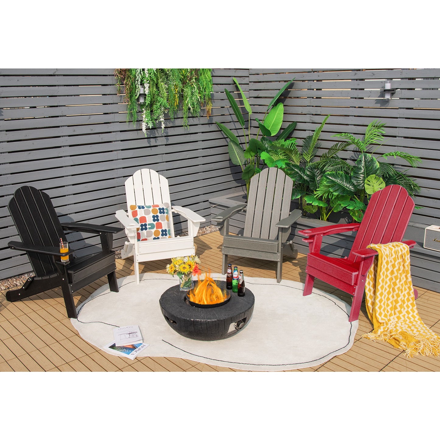 Foldable Adirondack Chair with Cup Holder - Weather Resistant