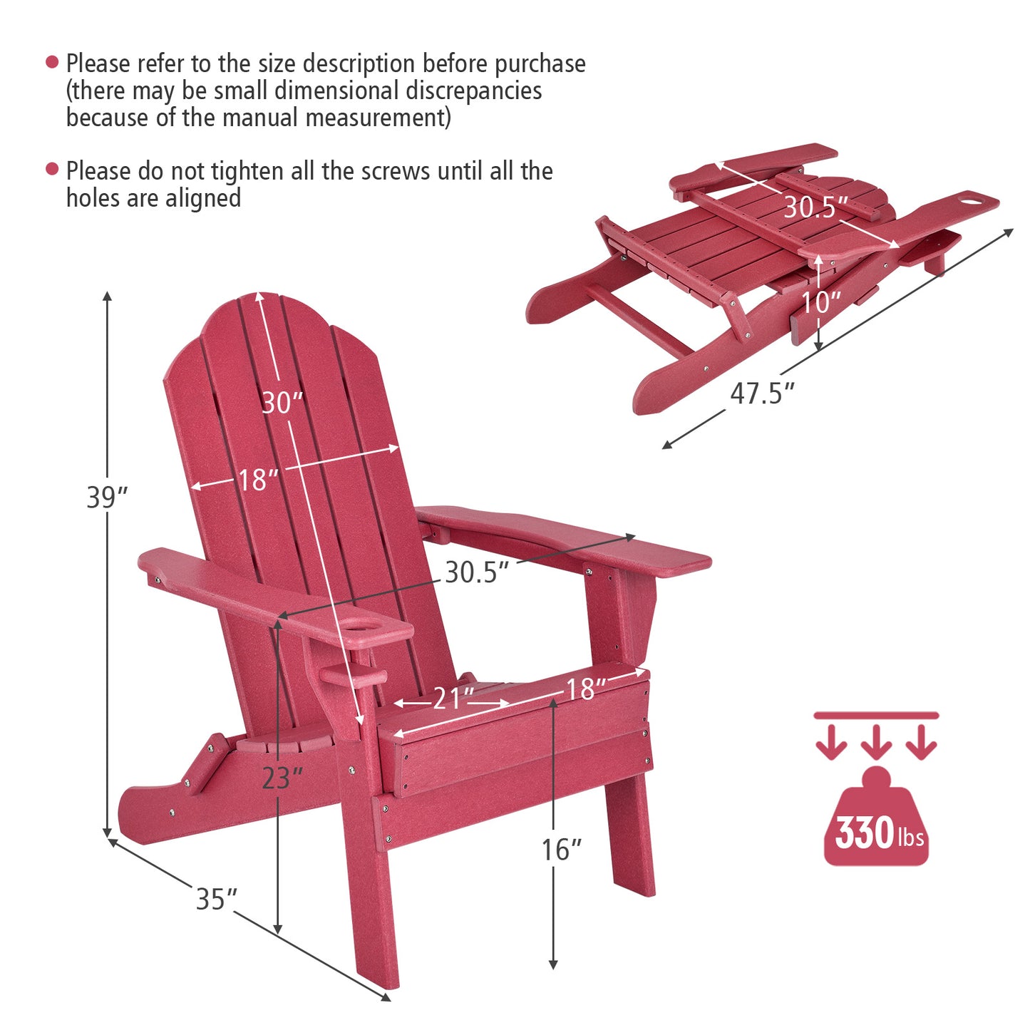 Foldable Adirondack Chair with Cup Holder - Weather Resistant