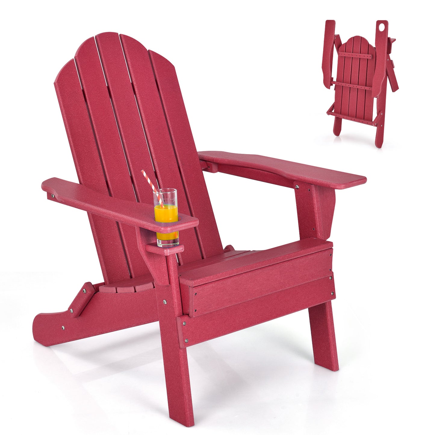 Foldable Adirondack Chair with Cup Holder - Weather Resistant