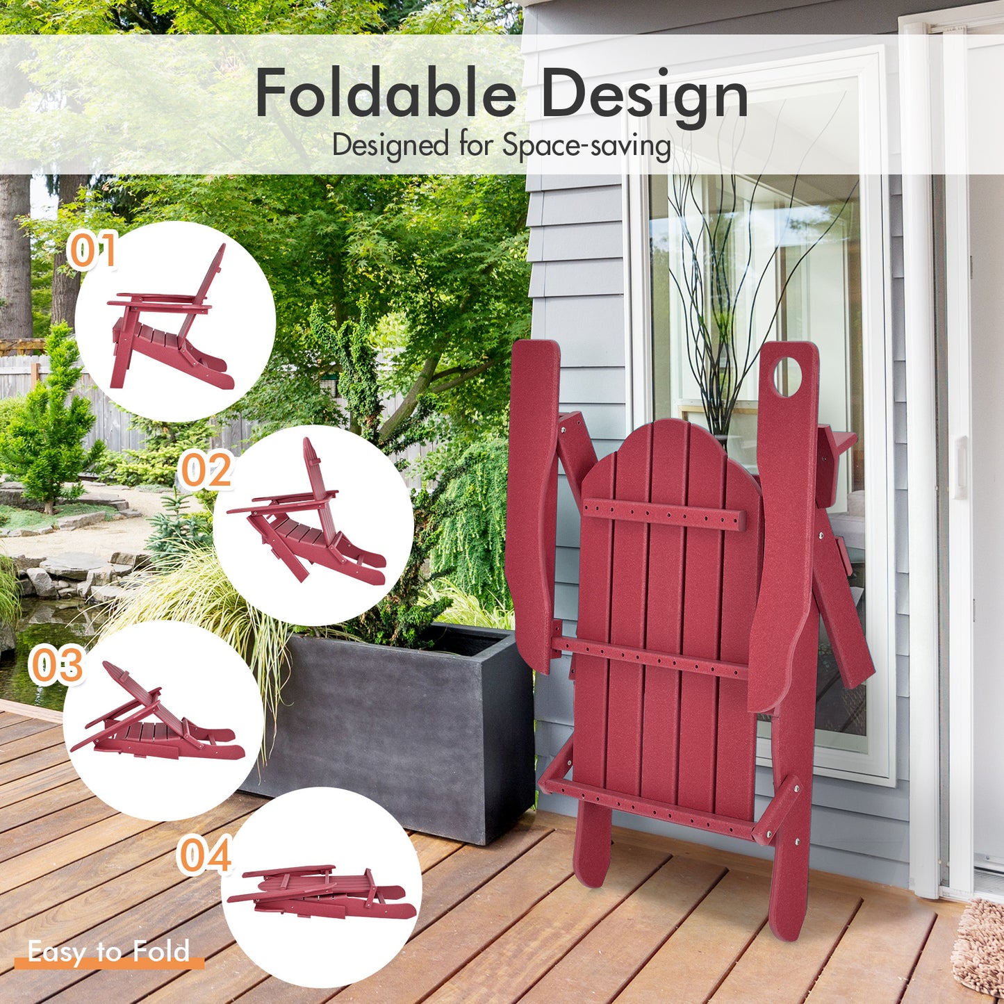 Foldable Adirondack Chair with Cup Holder - Weather Resistant