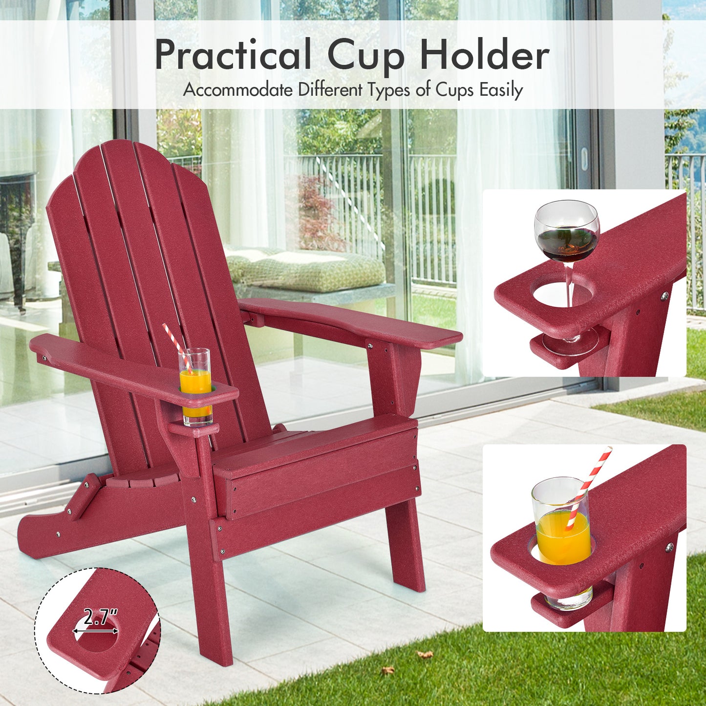 Foldable Adirondack Chair with Cup Holder - Weather Resistant