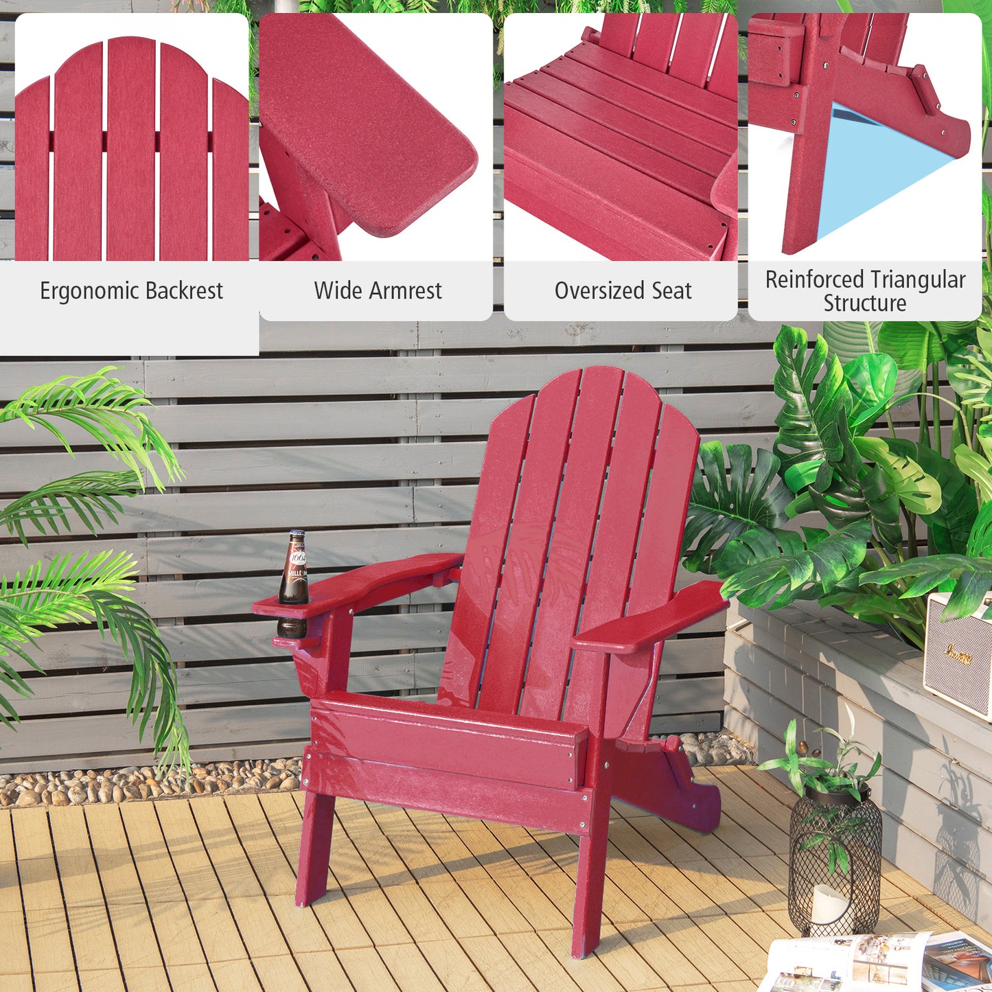 Foldable Adirondack Chair with Cup Holder - Weather Resistant