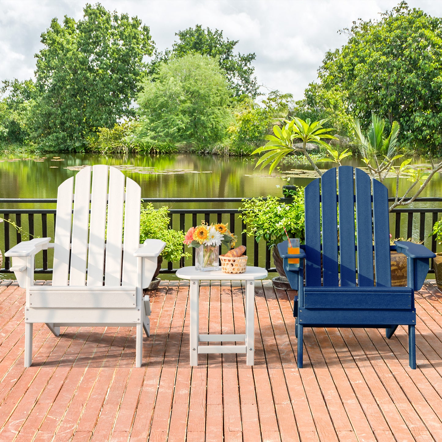 Foldable Adirondack Chair with Cup Holder - Weather Resistant