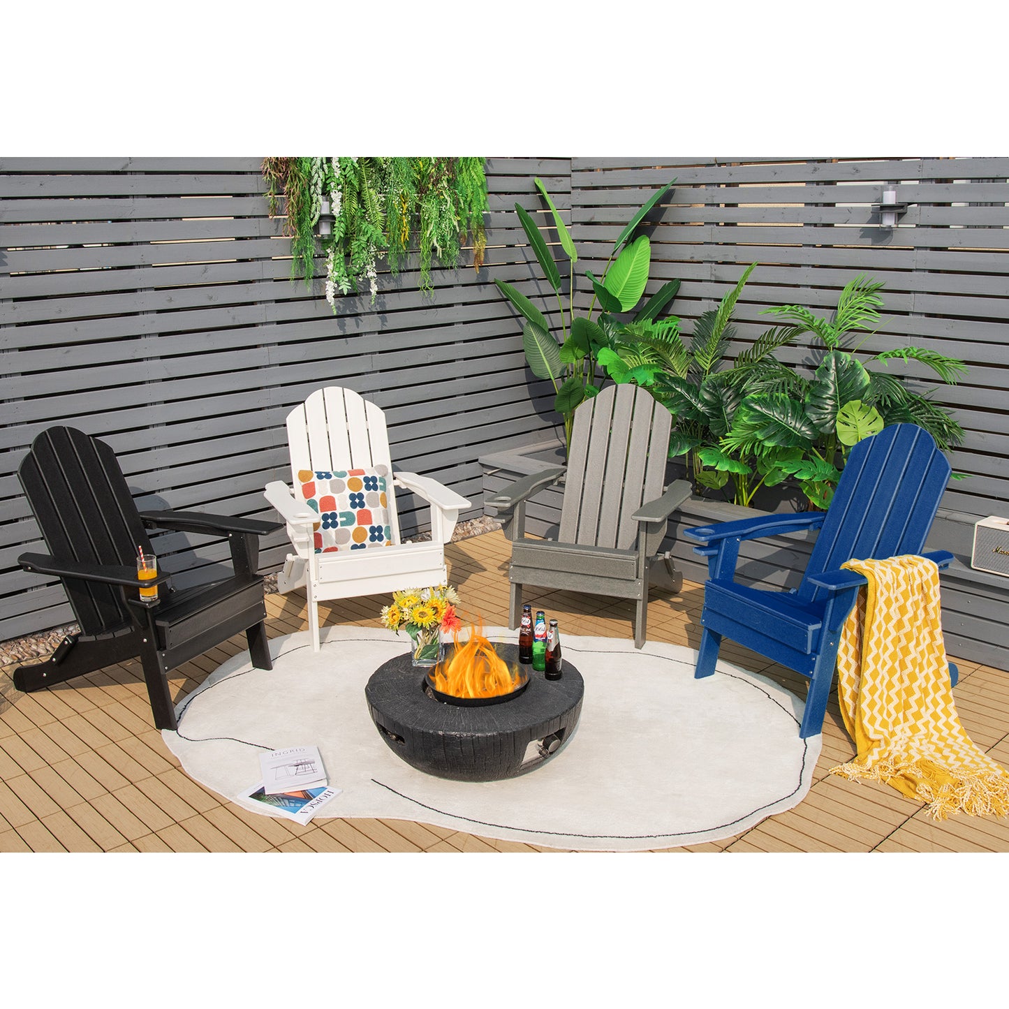 Foldable Adirondack Chair with Cup Holder - Weather Resistant