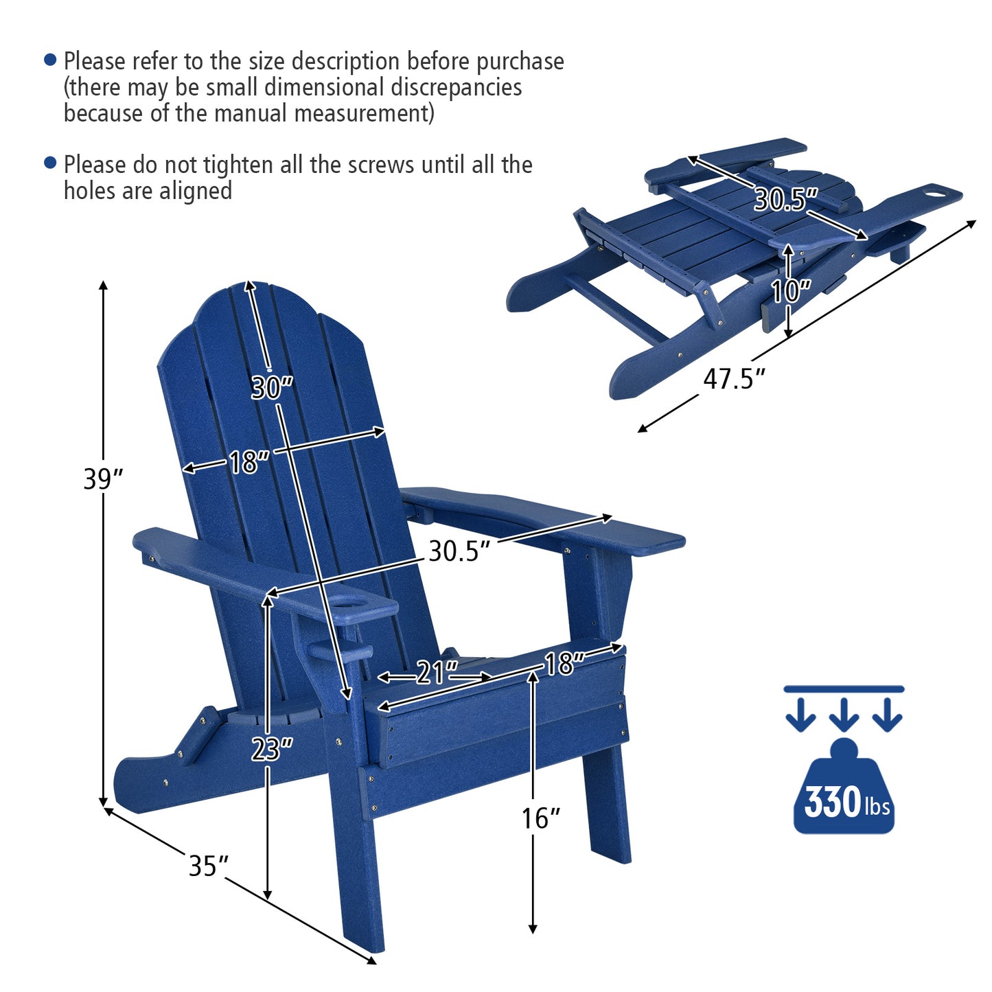 Foldable Adirondack Chair with Cup Holder - Weather Resistant
