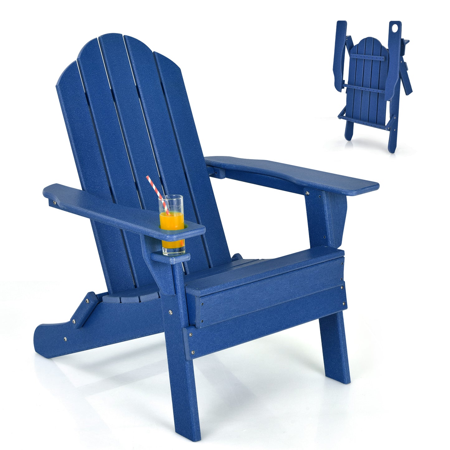 Foldable Adirondack Chair with Cup Holder - Weather Resistant
