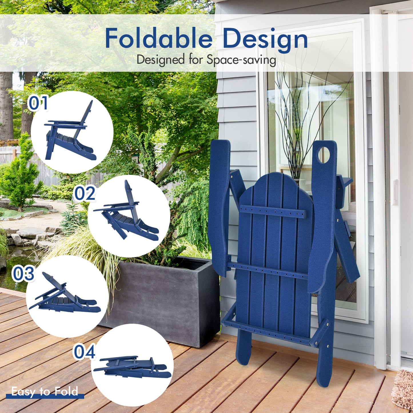 Foldable Adirondack Chair with Cup Holder - Weather Resistant