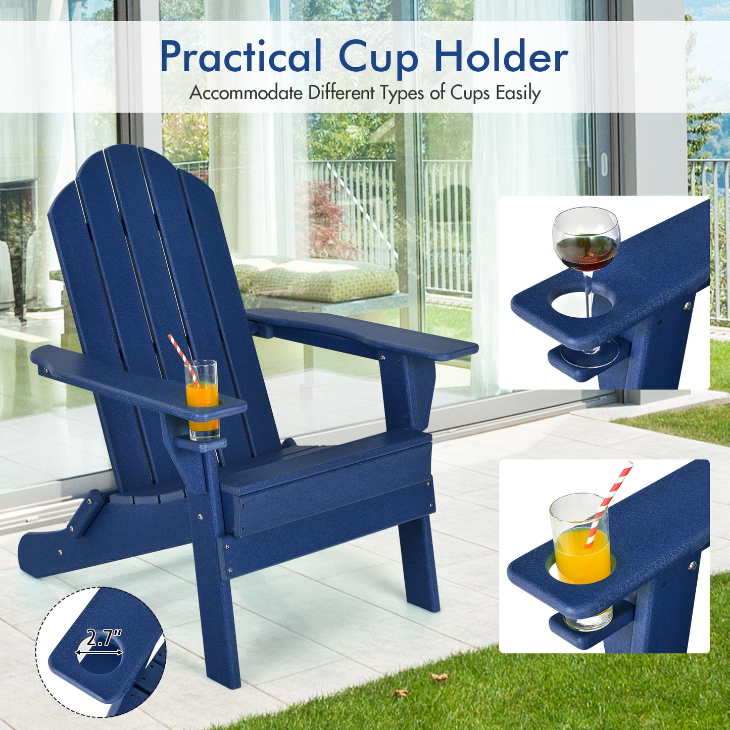 Foldable Adirondack Chair with Cup Holder - Weather Resistant