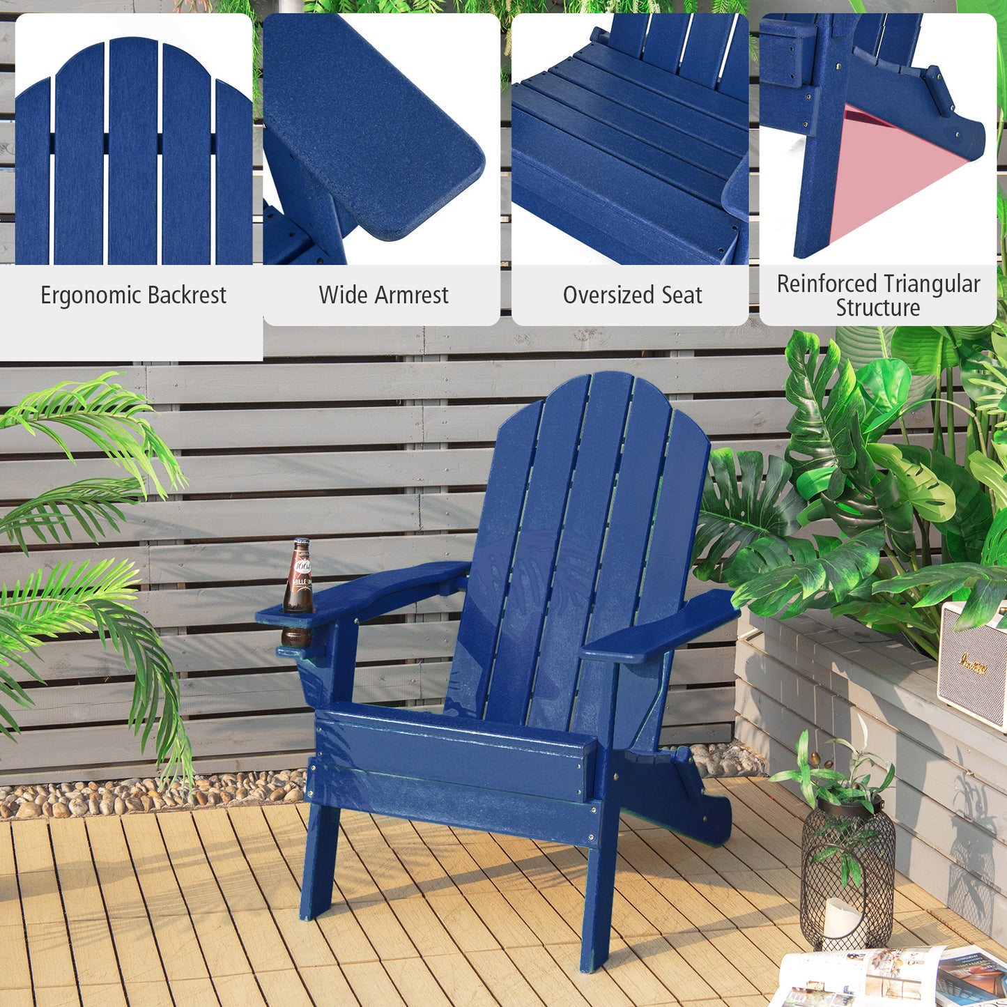 Foldable Adirondack Chair with Cup Holder - Weather Resistant