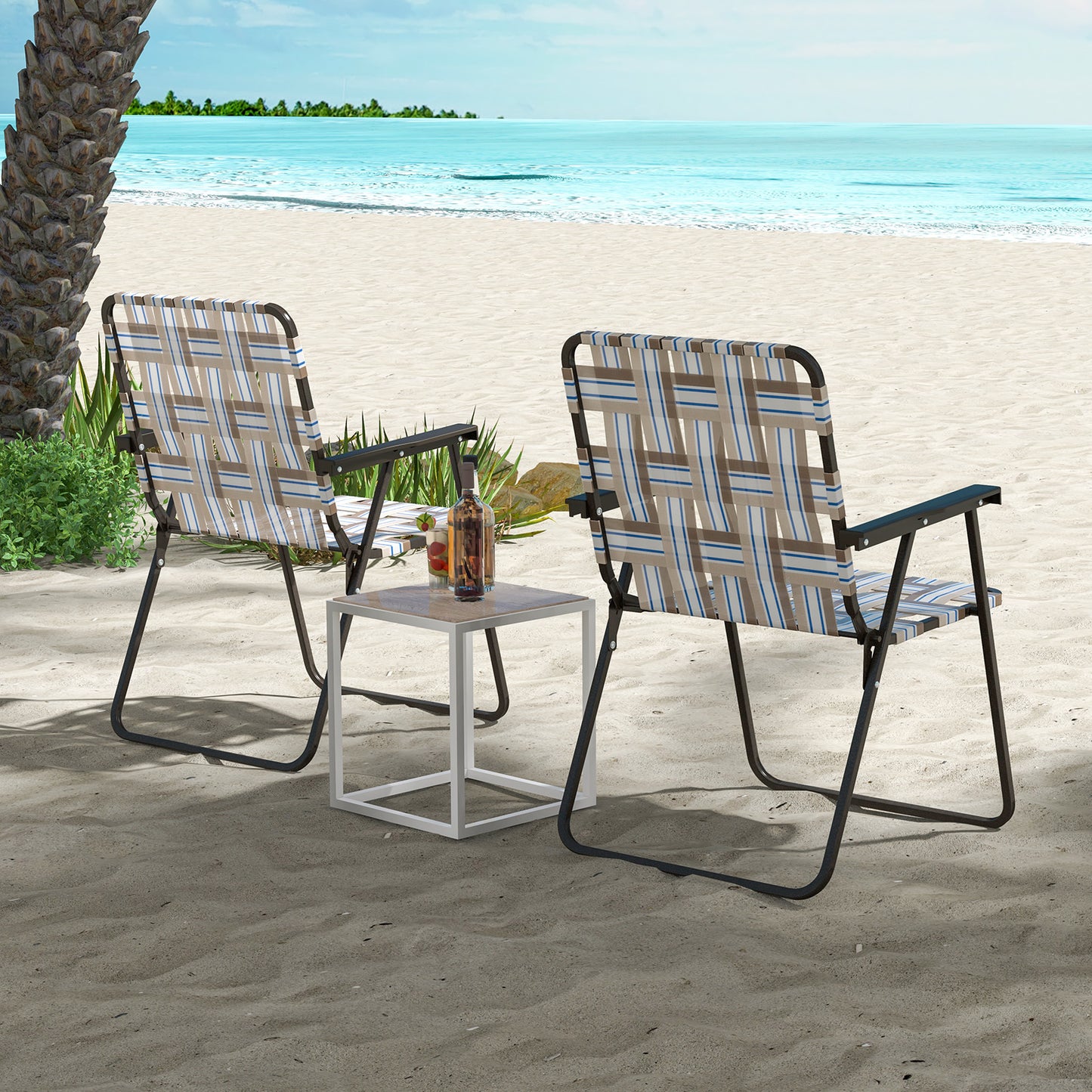 Folding Beach Chair with Steel Frame - Set of 4