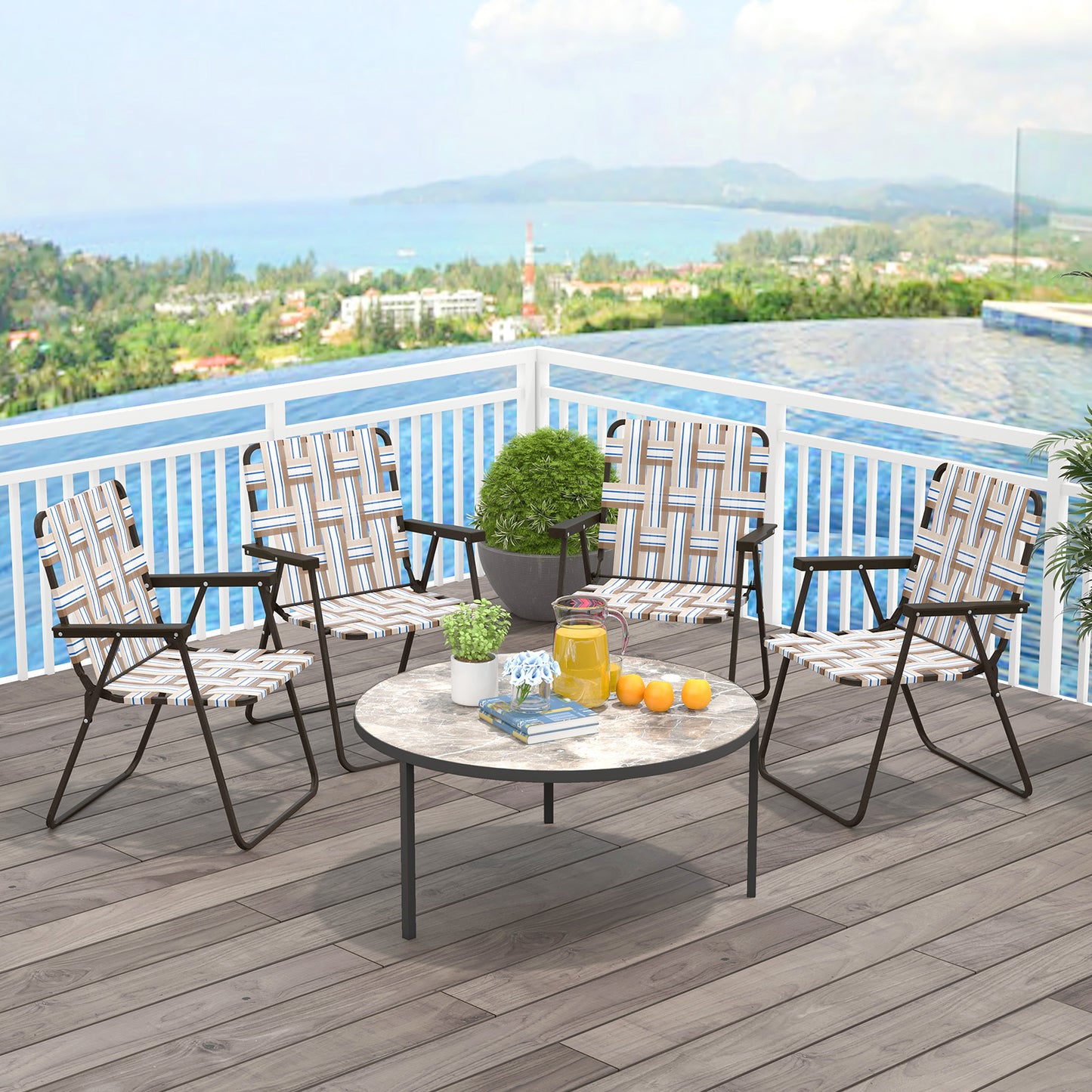 Folding Beach Chair with Steel Frame - Set of 4