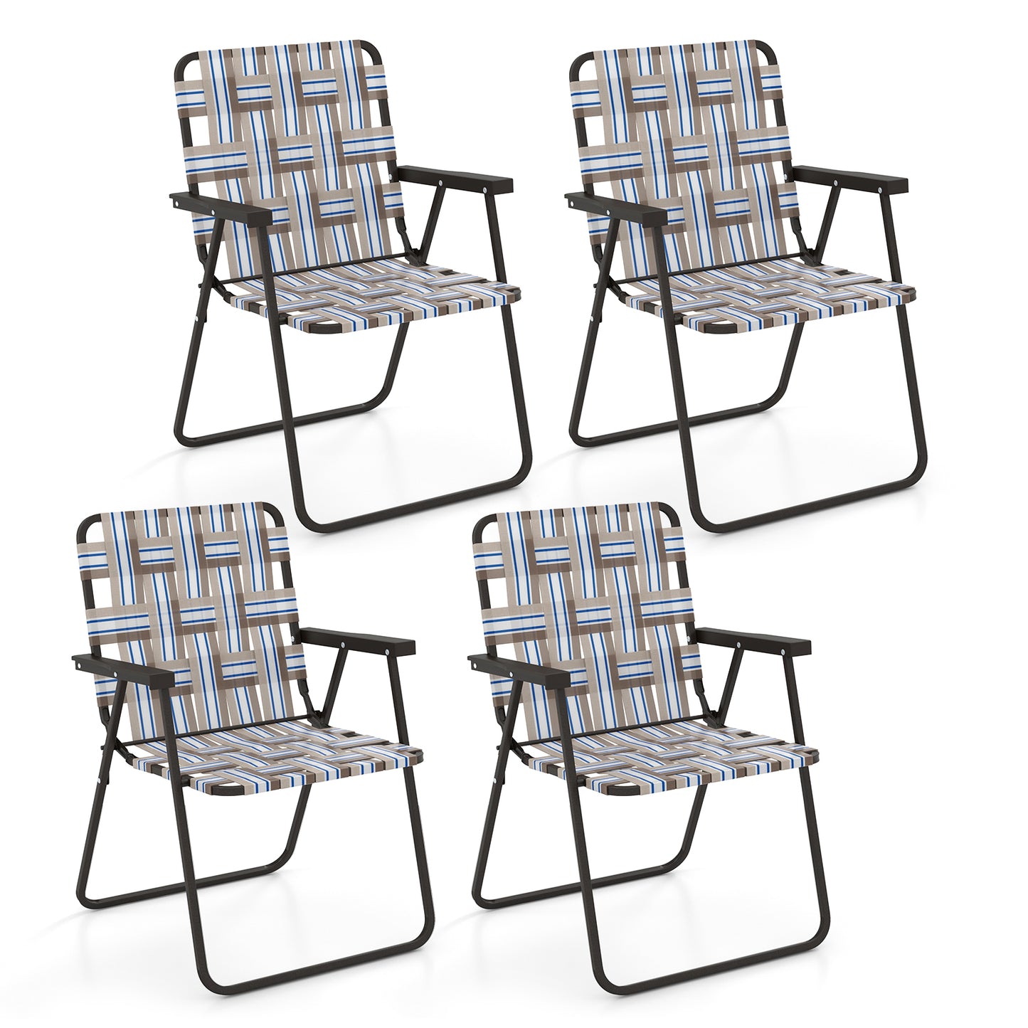 Folding Beach Chair with Steel Frame - Set of 4