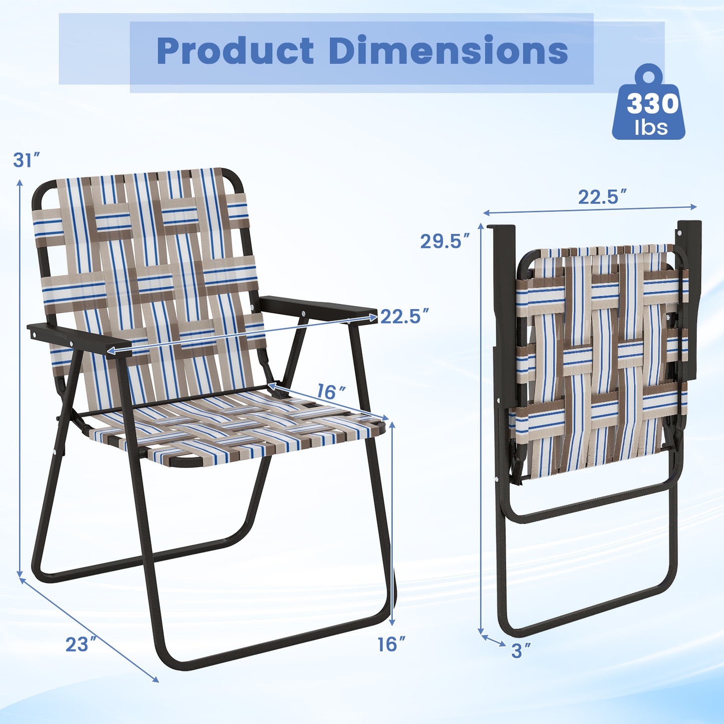 Folding Beach Chair with Steel Frame - Set of 4