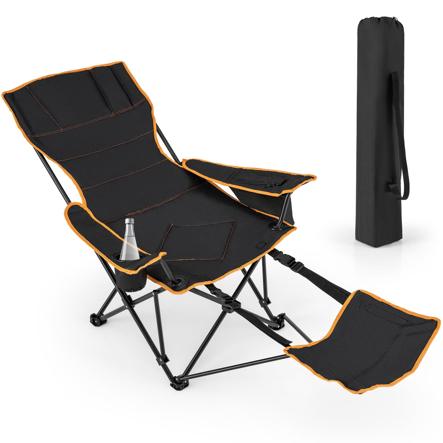Folding Camping Chair with Adjustable Footrest and Carry Bag