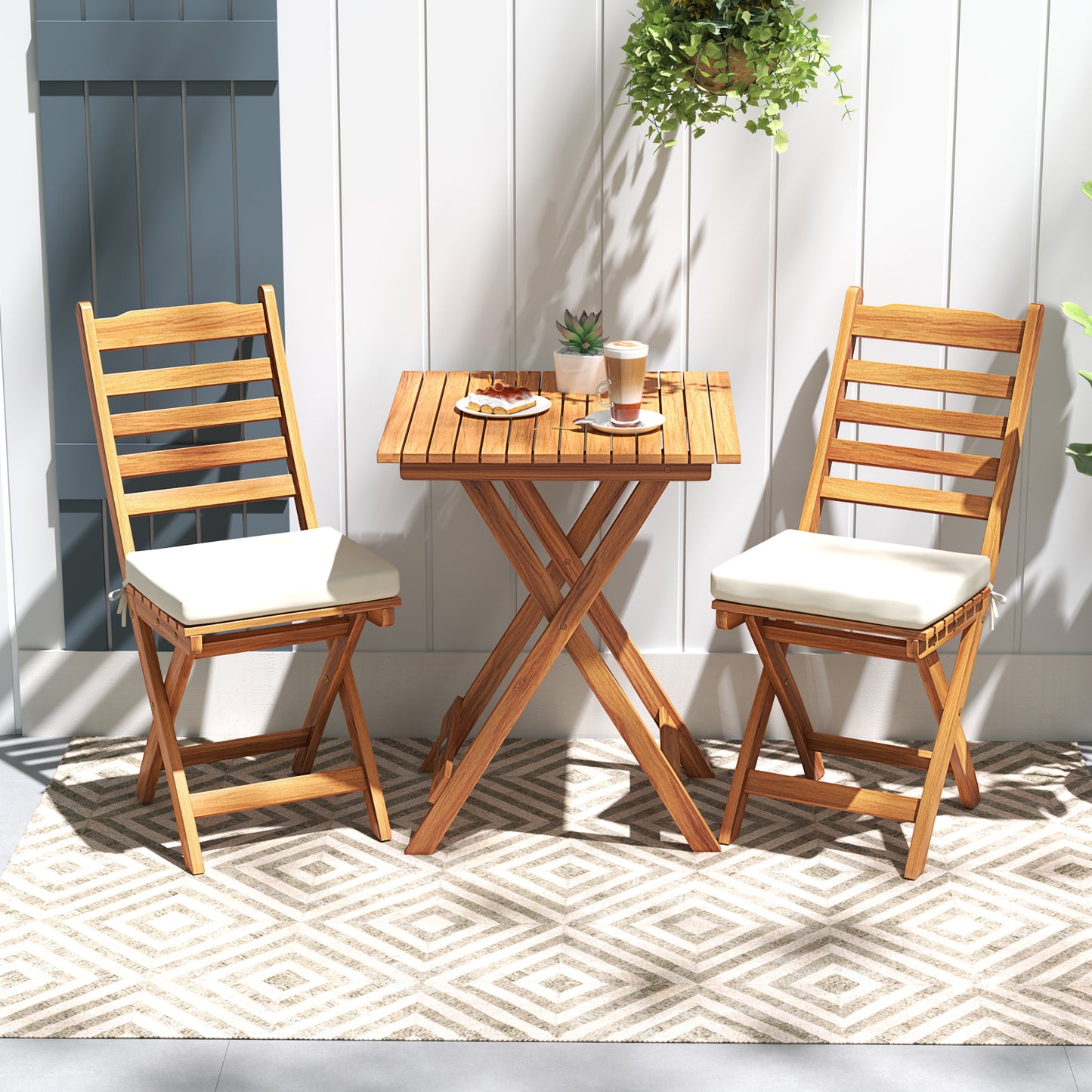Folding Patio Conversation Set with Cushions - 3 Piece