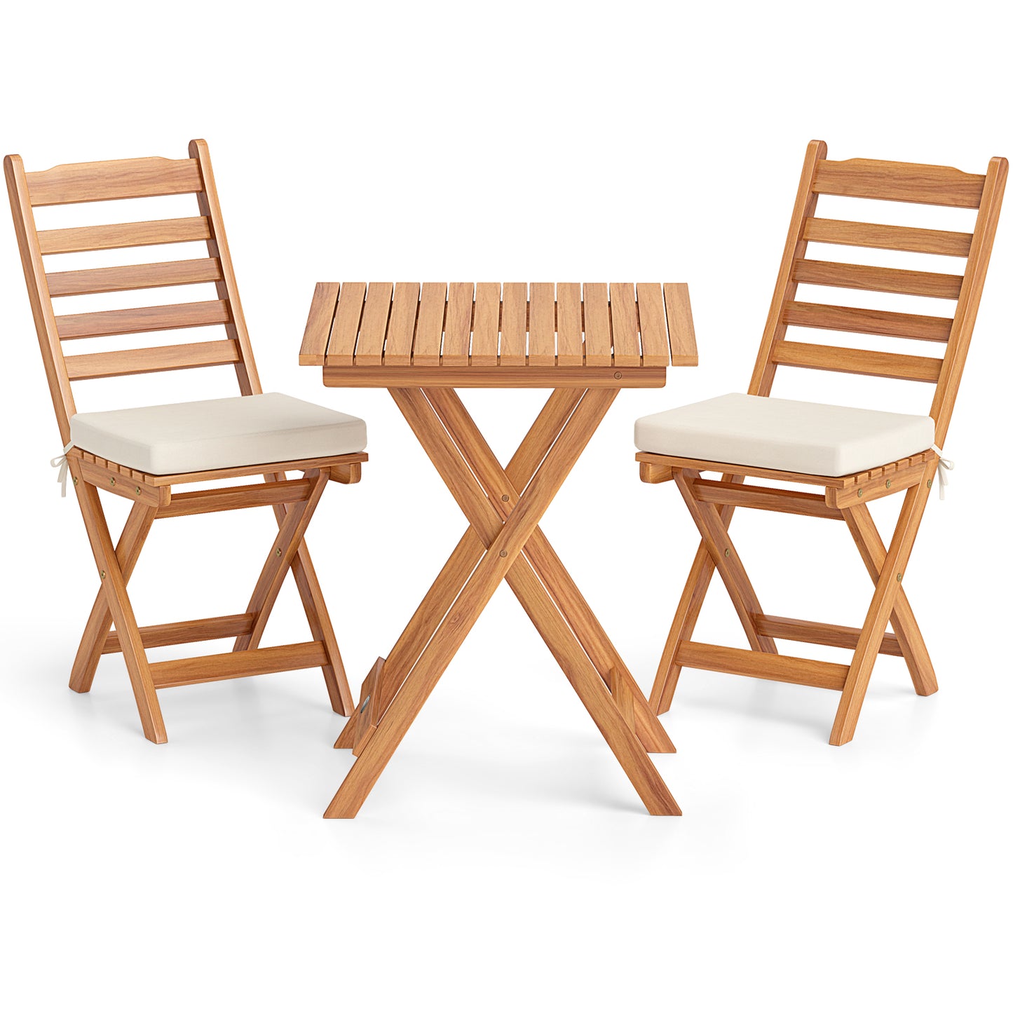 Folding Patio Conversation Set with Cushions - 3 Piece