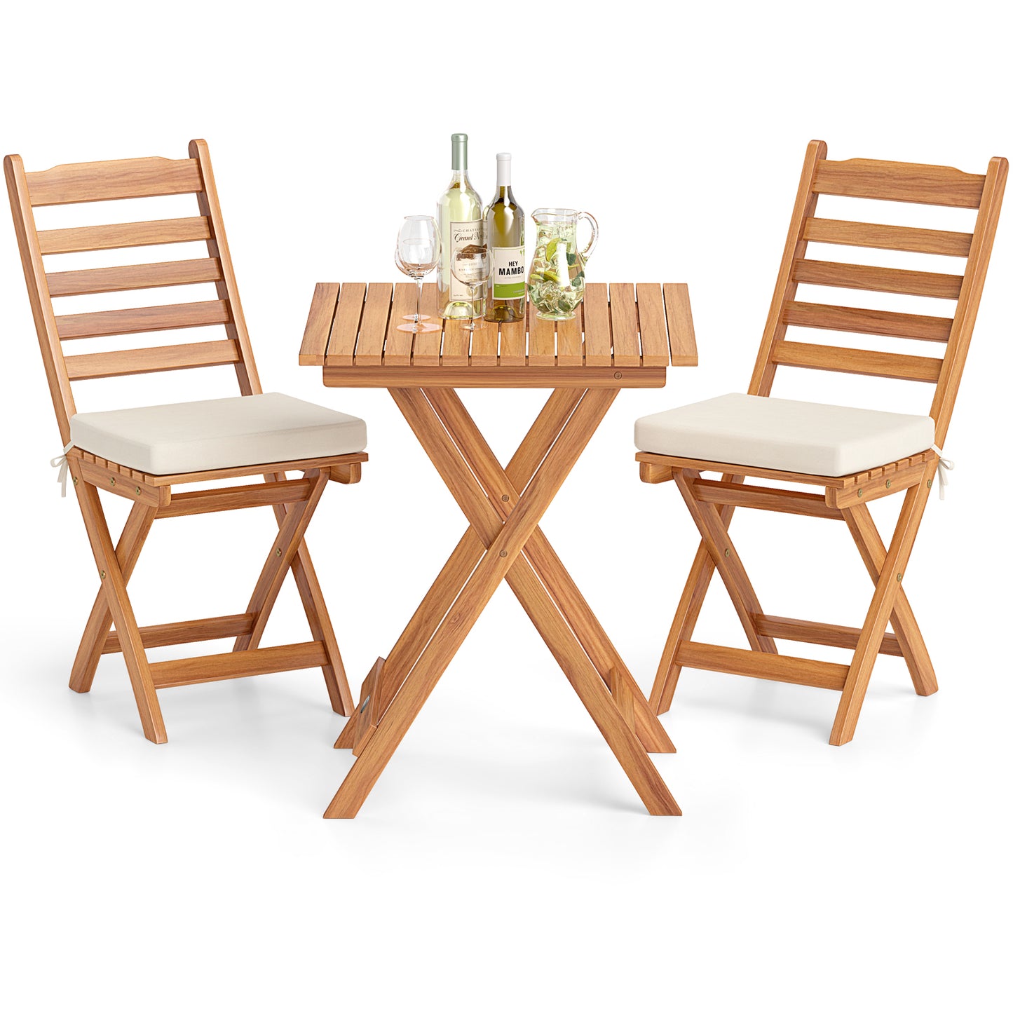 Folding Patio Conversation Set with Cushions - 3 Piece