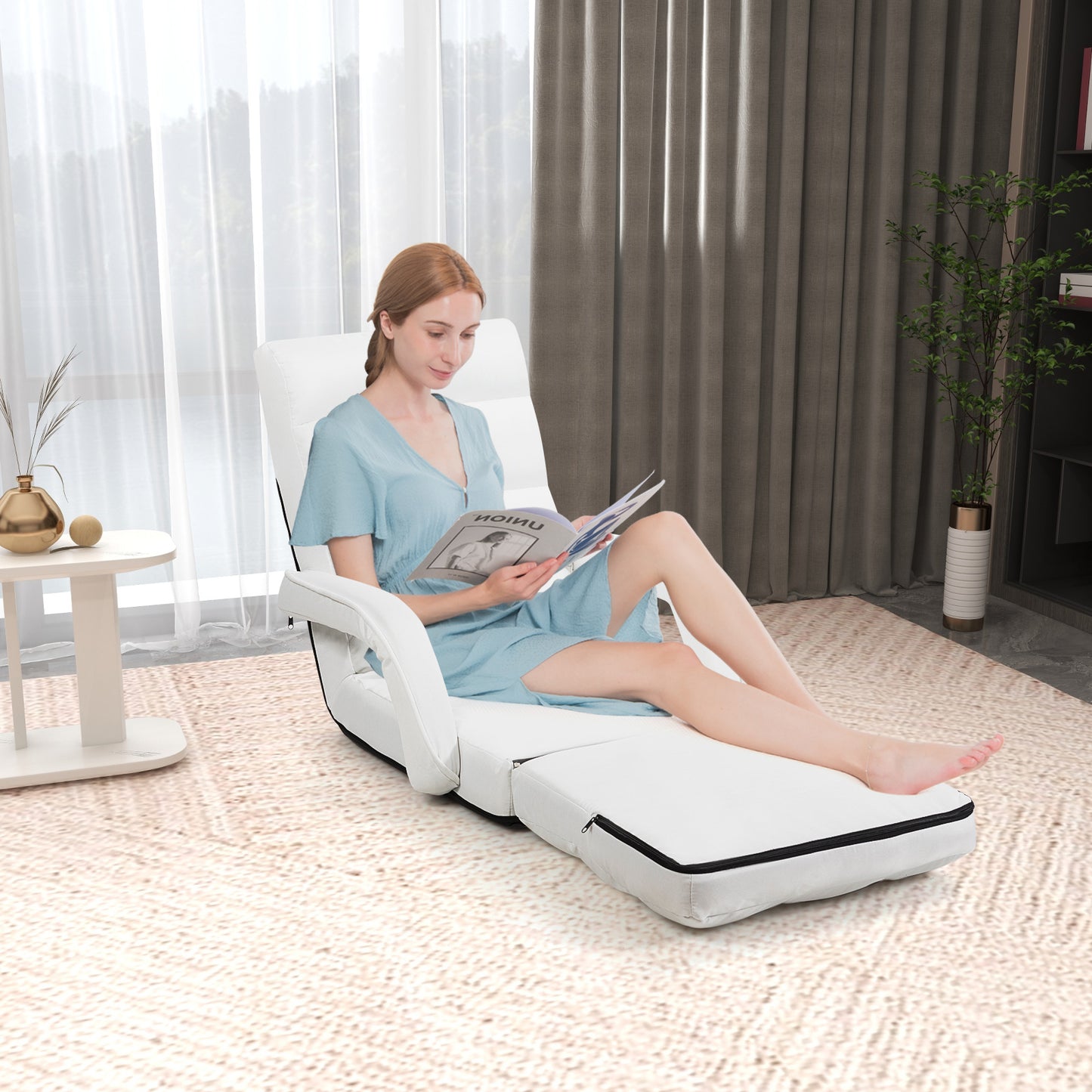 Folding Floor Chair with 6 Adjustable Positions and Armrests