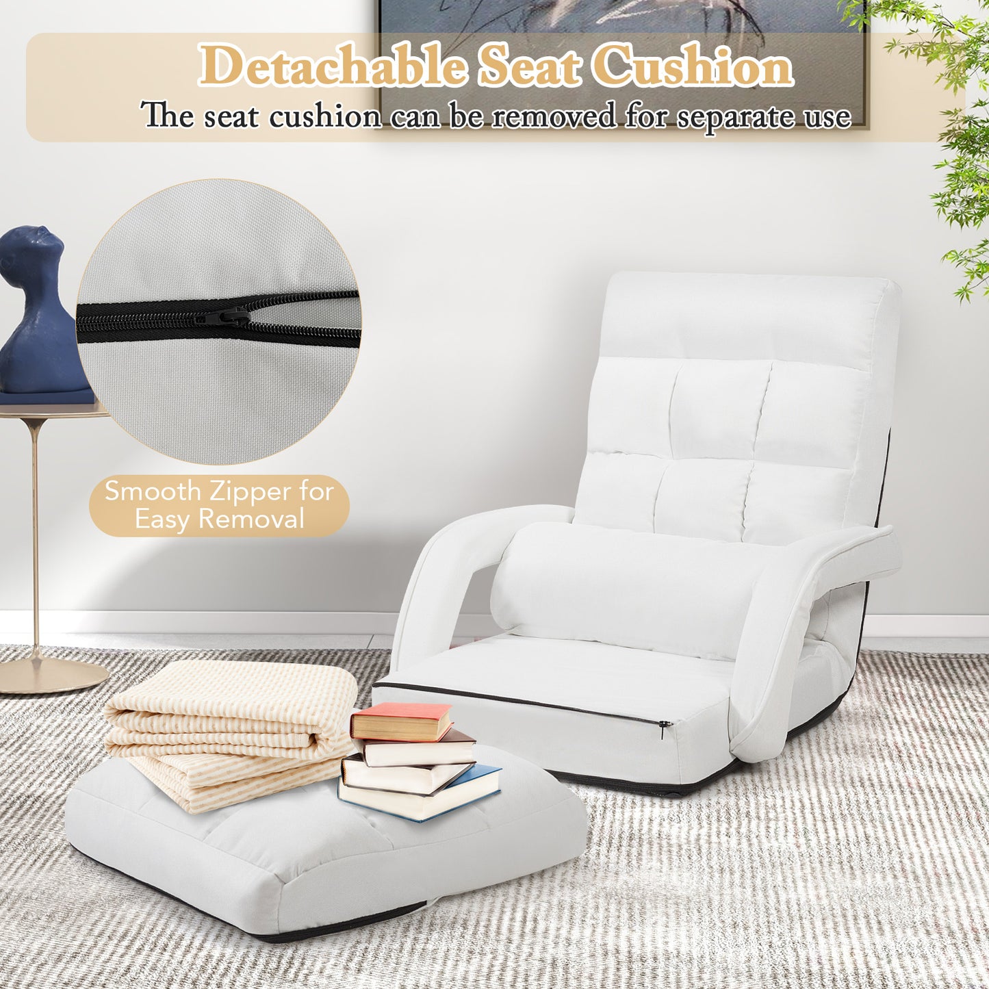 Folding Floor Chair with 6 Adjustable Positions and Armrests