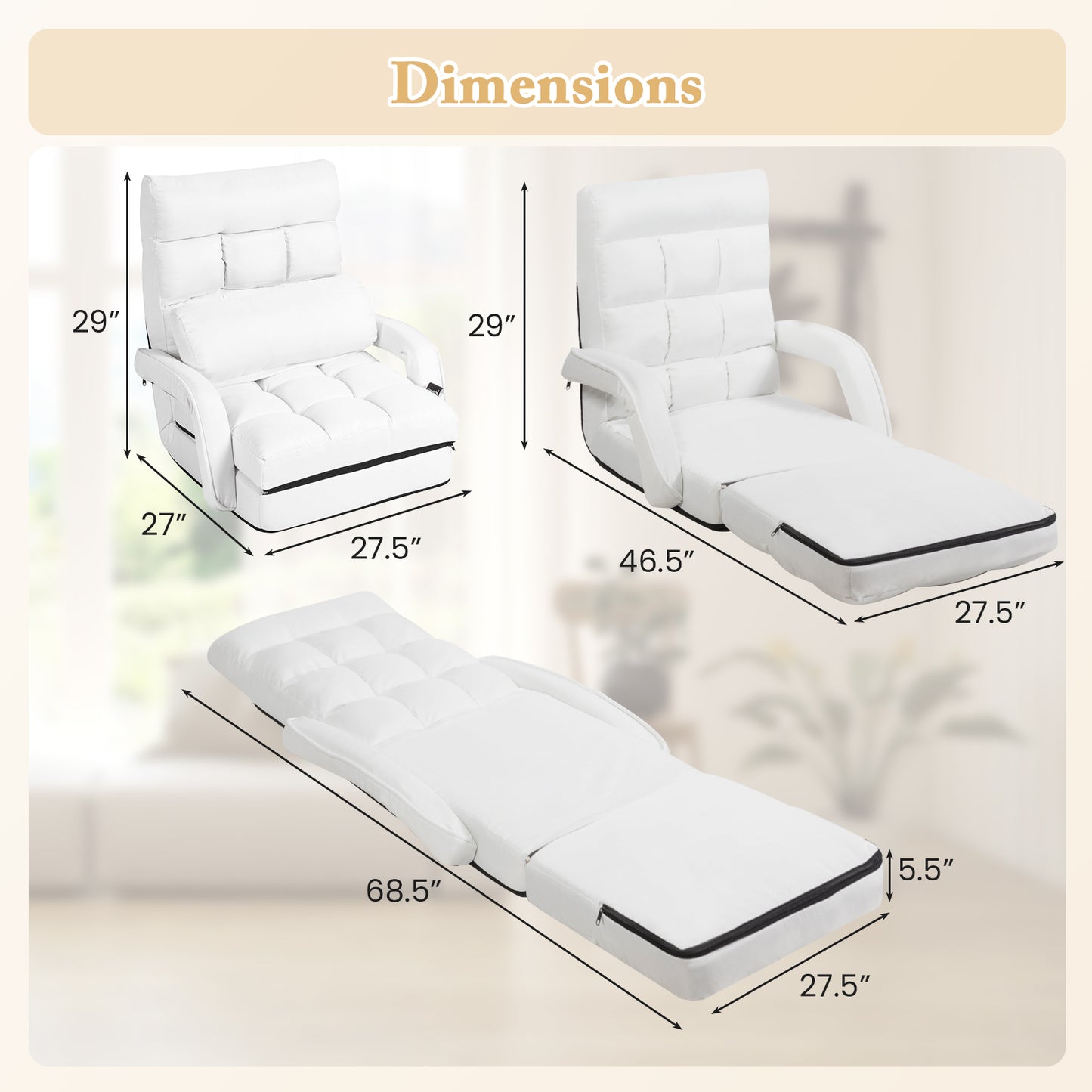 Folding Floor Chair with 6 Adjustable Positions and Armrests