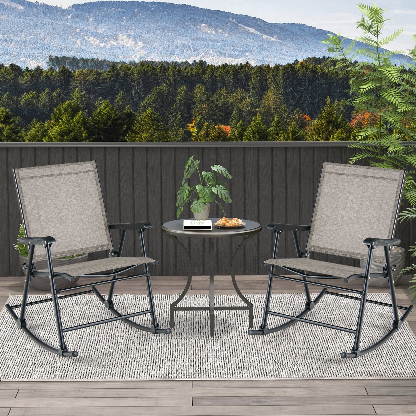 Folding Rocking Chair Set of 2 with Breathable Fabric