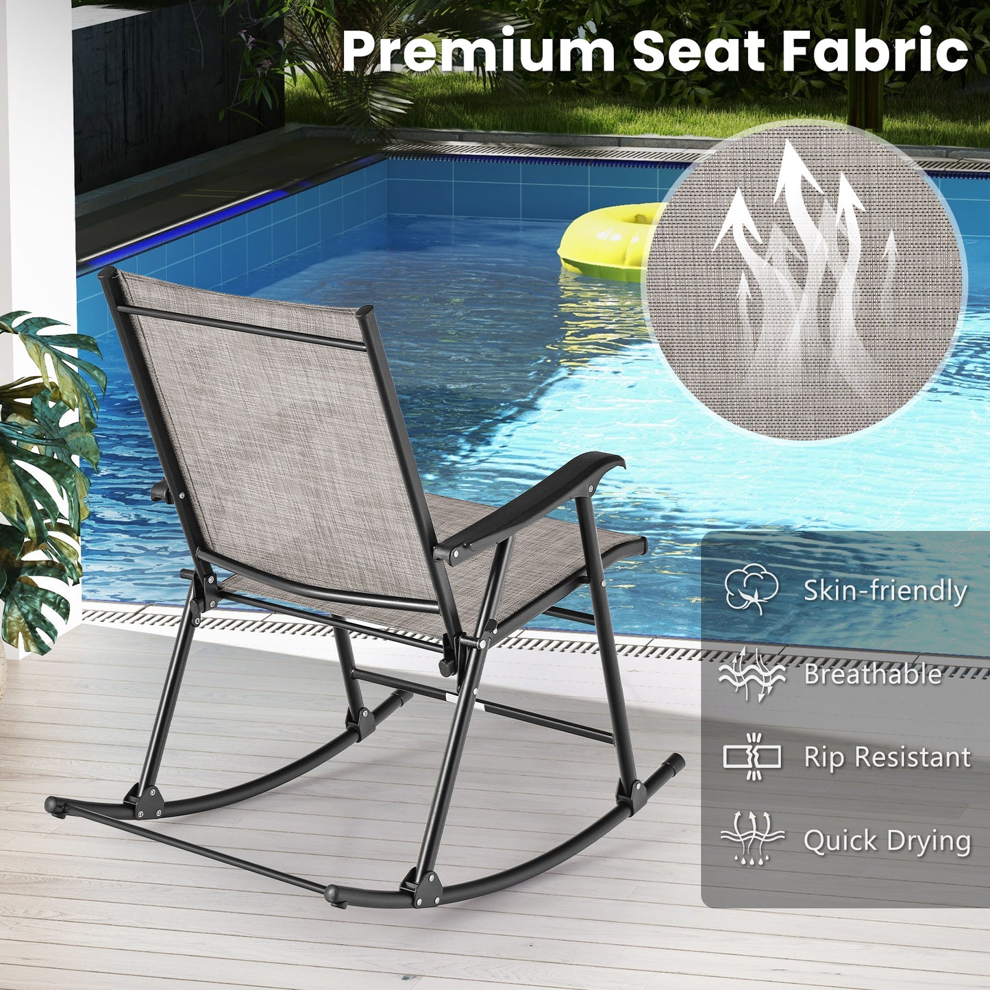 Folding Rocking Chair Set of 2 with Breathable Fabric