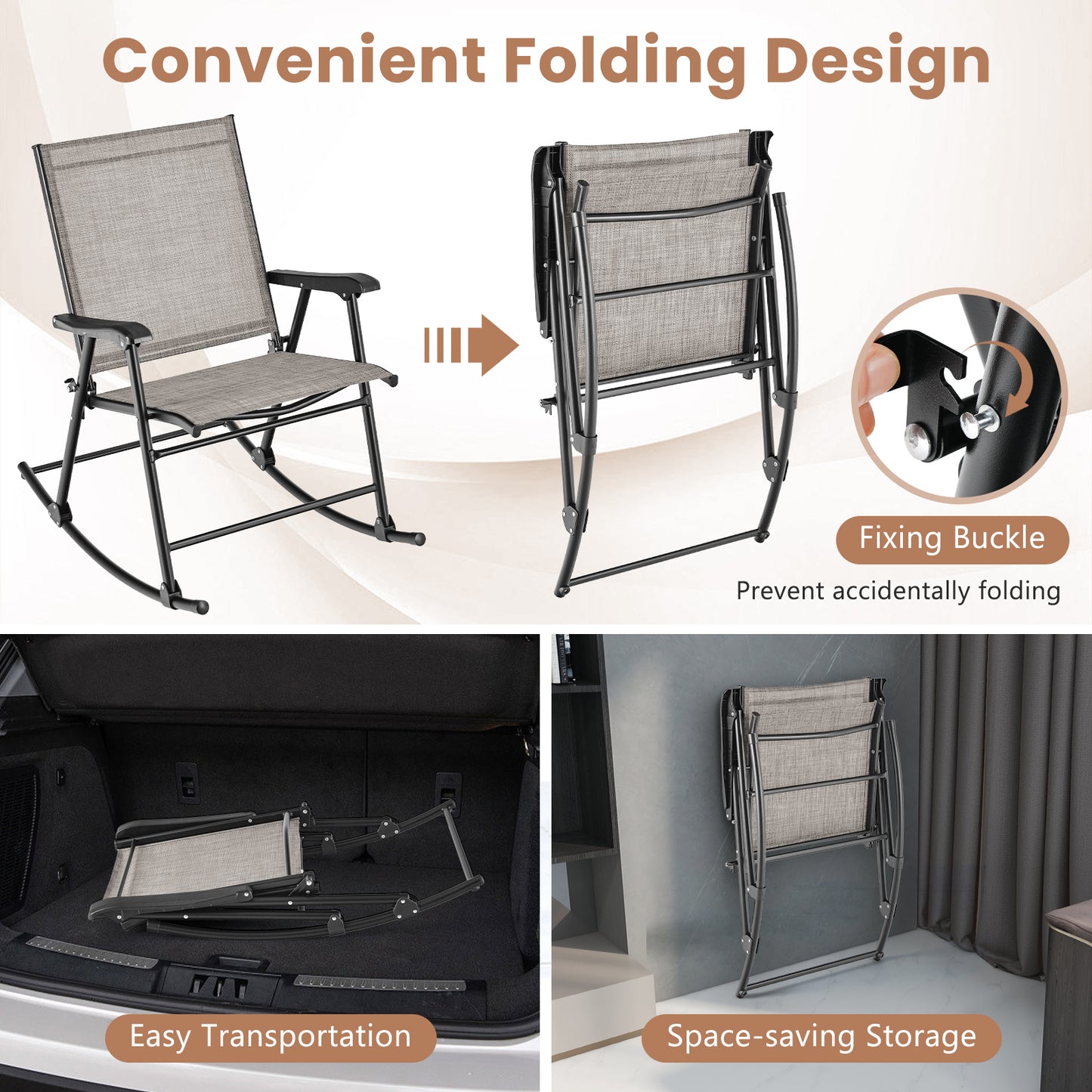 Folding Rocking Chair Set of 2 with Breathable Fabric