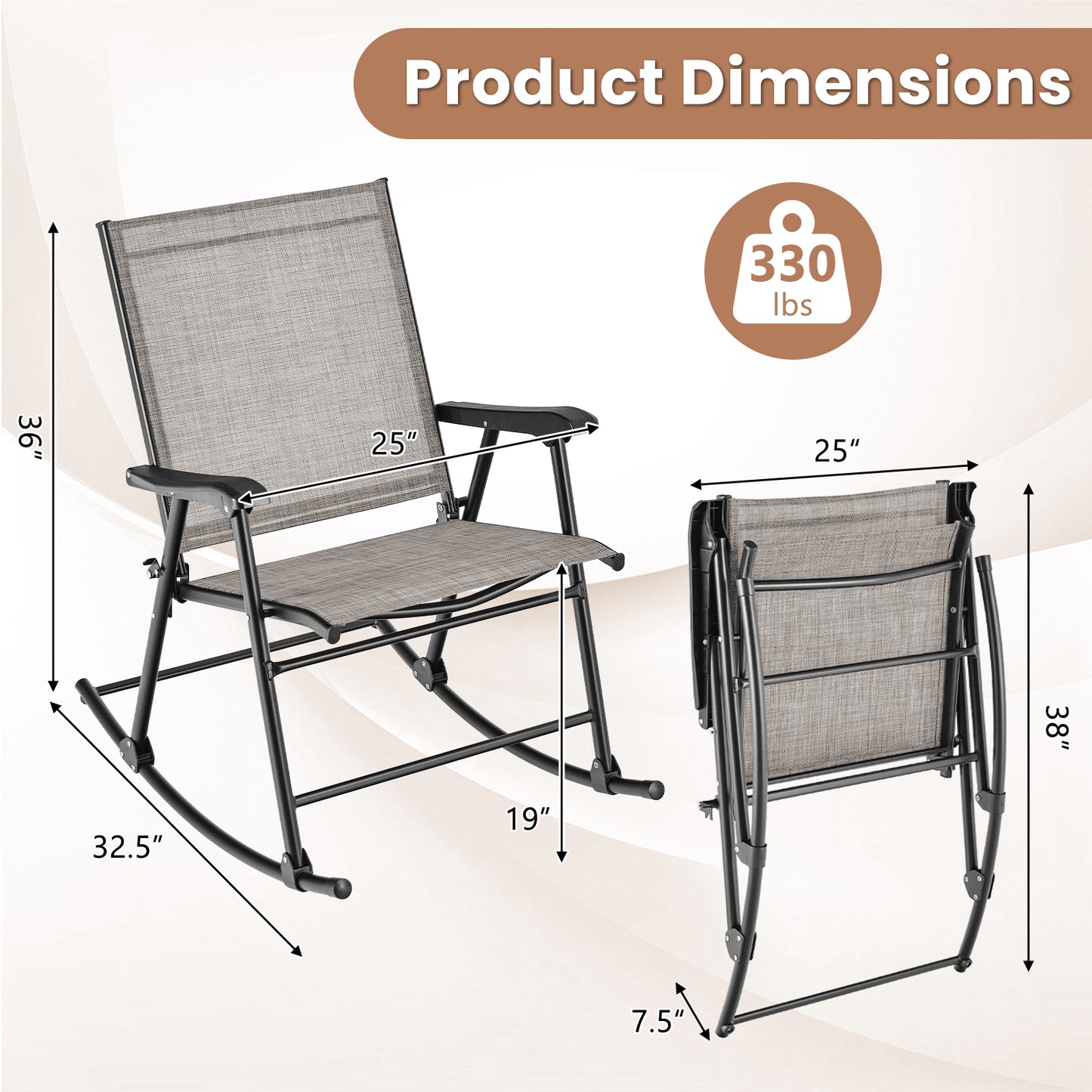 Folding Rocking Chair Set of 2 with Breathable Fabric