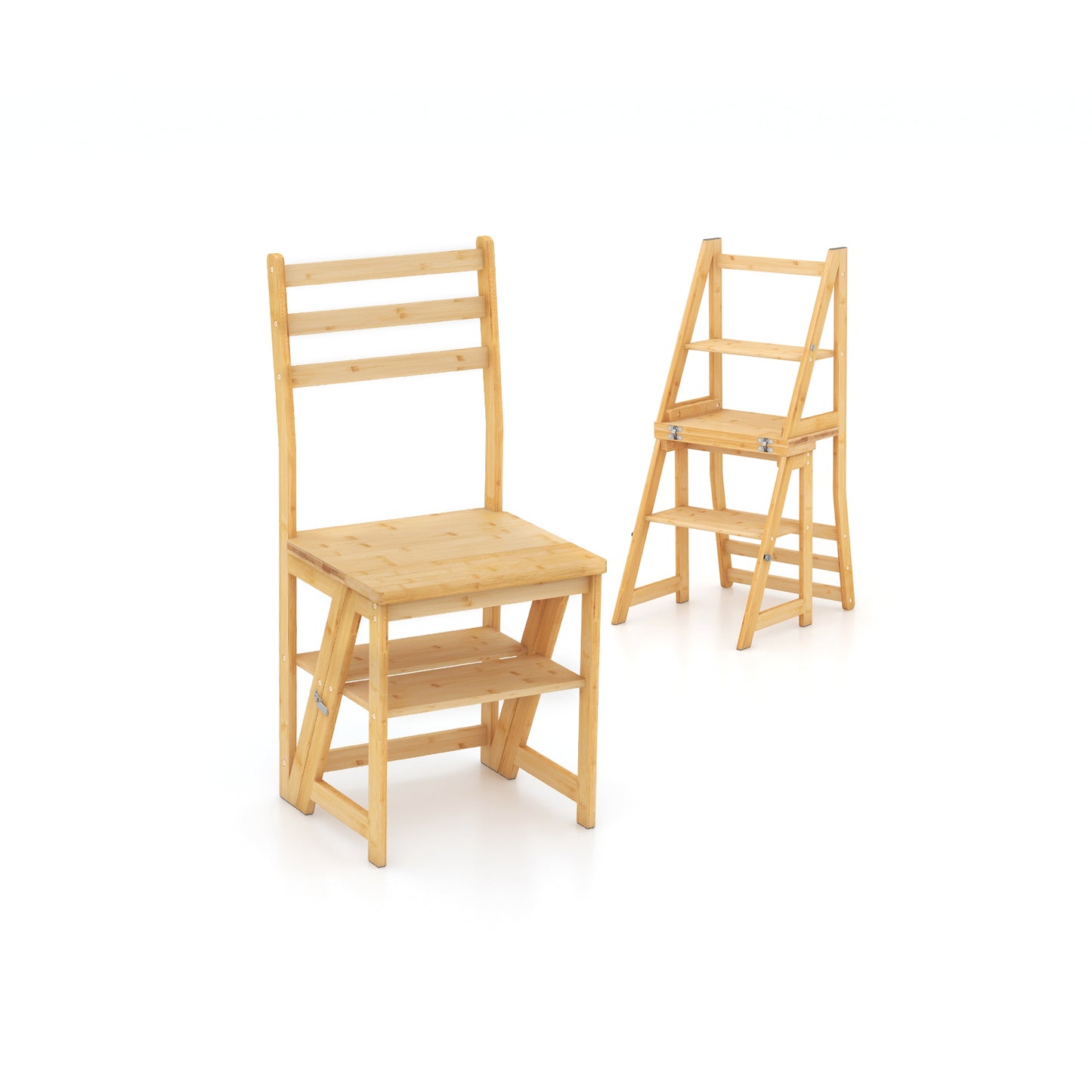 3-in-1 Bamboo Folding Ladder Chair with Plant Stand